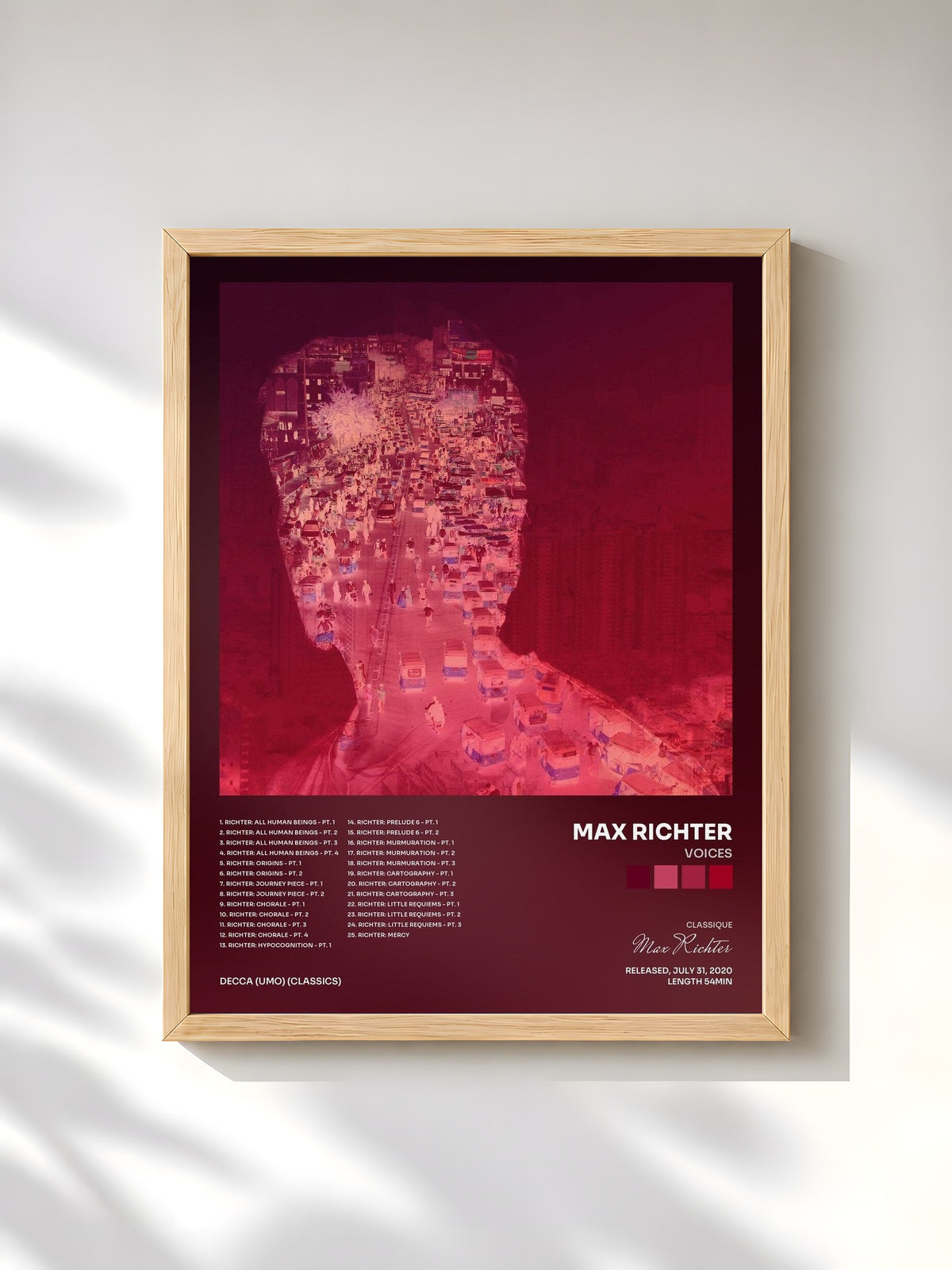 #bois Tableau de l'album Voices de Max Richter, cadre en bois brut, imprimé et encadré en France