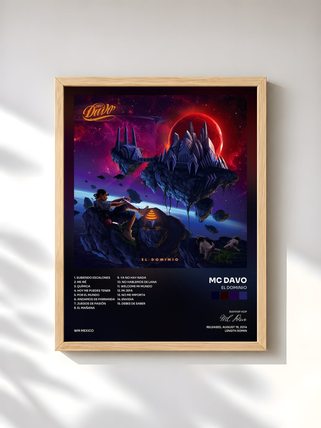 #bois Tableau de l'album El Dominio de MC Davo, cadre en bois brut, imprimé et encadré en France