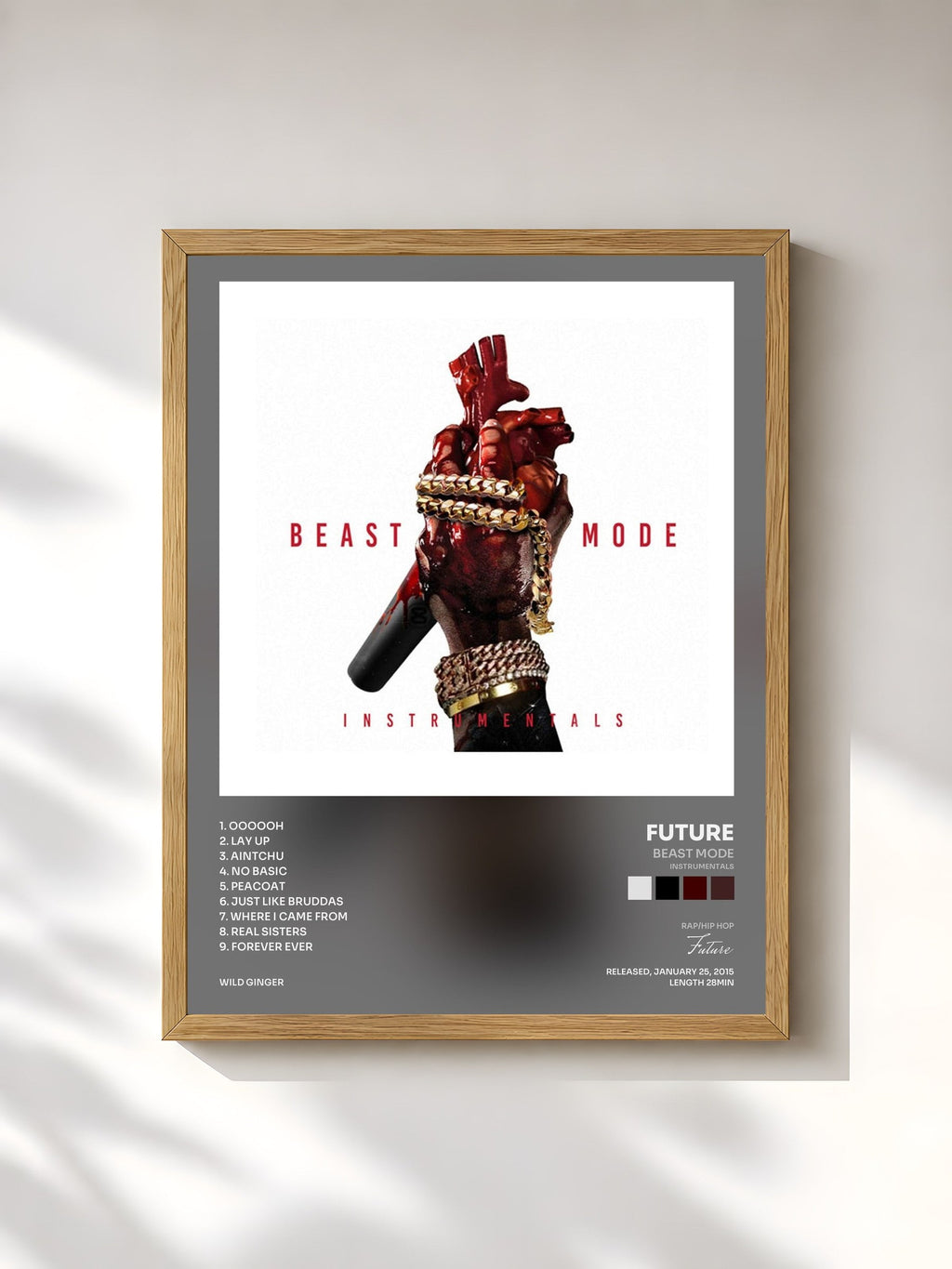 #bois Tableau de l'album Beast Mode (Instrumentals) de Future, cadre en bois brut, imprimé et encadré en France