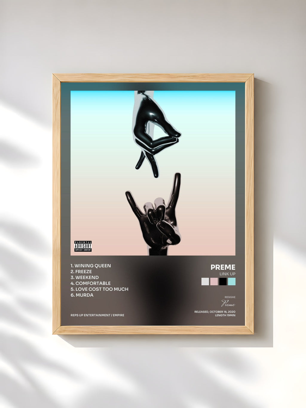 #bois Tableau de l'album Link Up de Preme, cadre en bois brut, imprimé et encadré en France