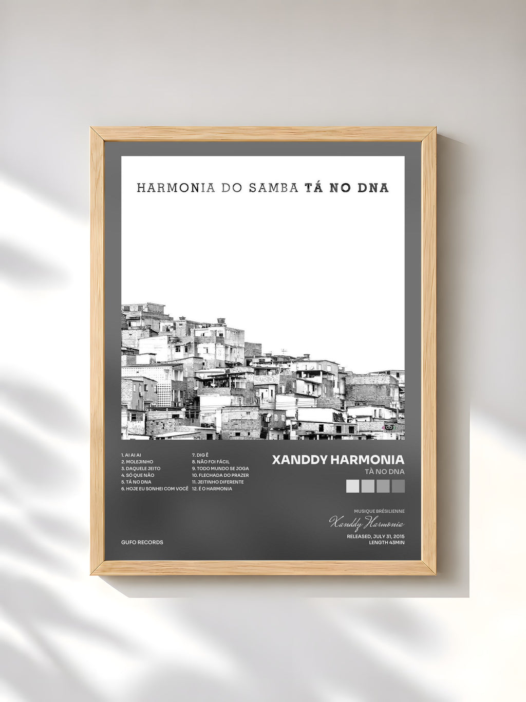 #bois Tableau de l'album Tà No DNA de Xanddy Harmonia, cadre en bois brut, imprimé et encadré en France