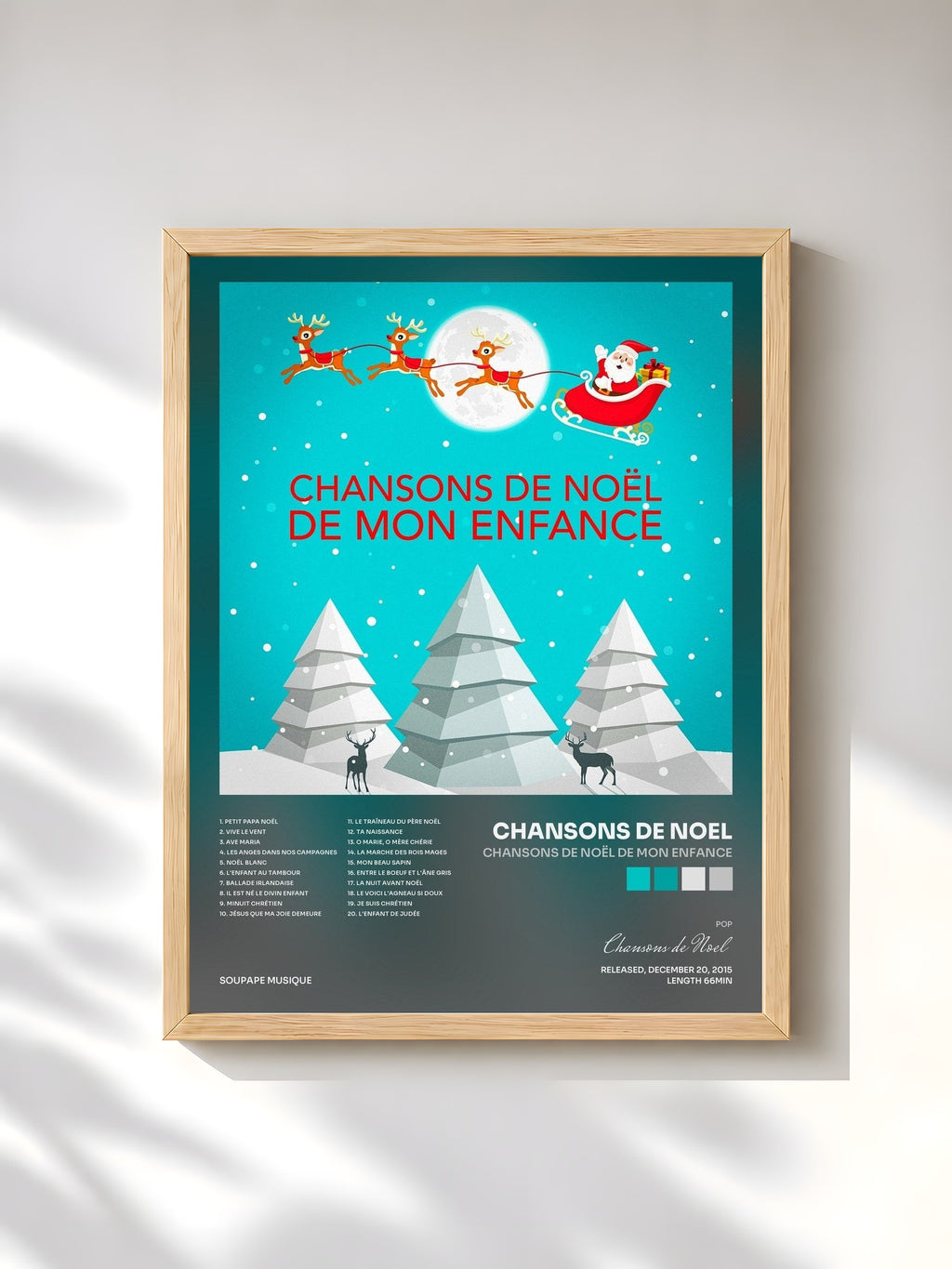 #bois Tableau de l'album Chansons de Noël de mon enfance de Chansons de Noel, cadre en bois brut, imprimé et encadré en France