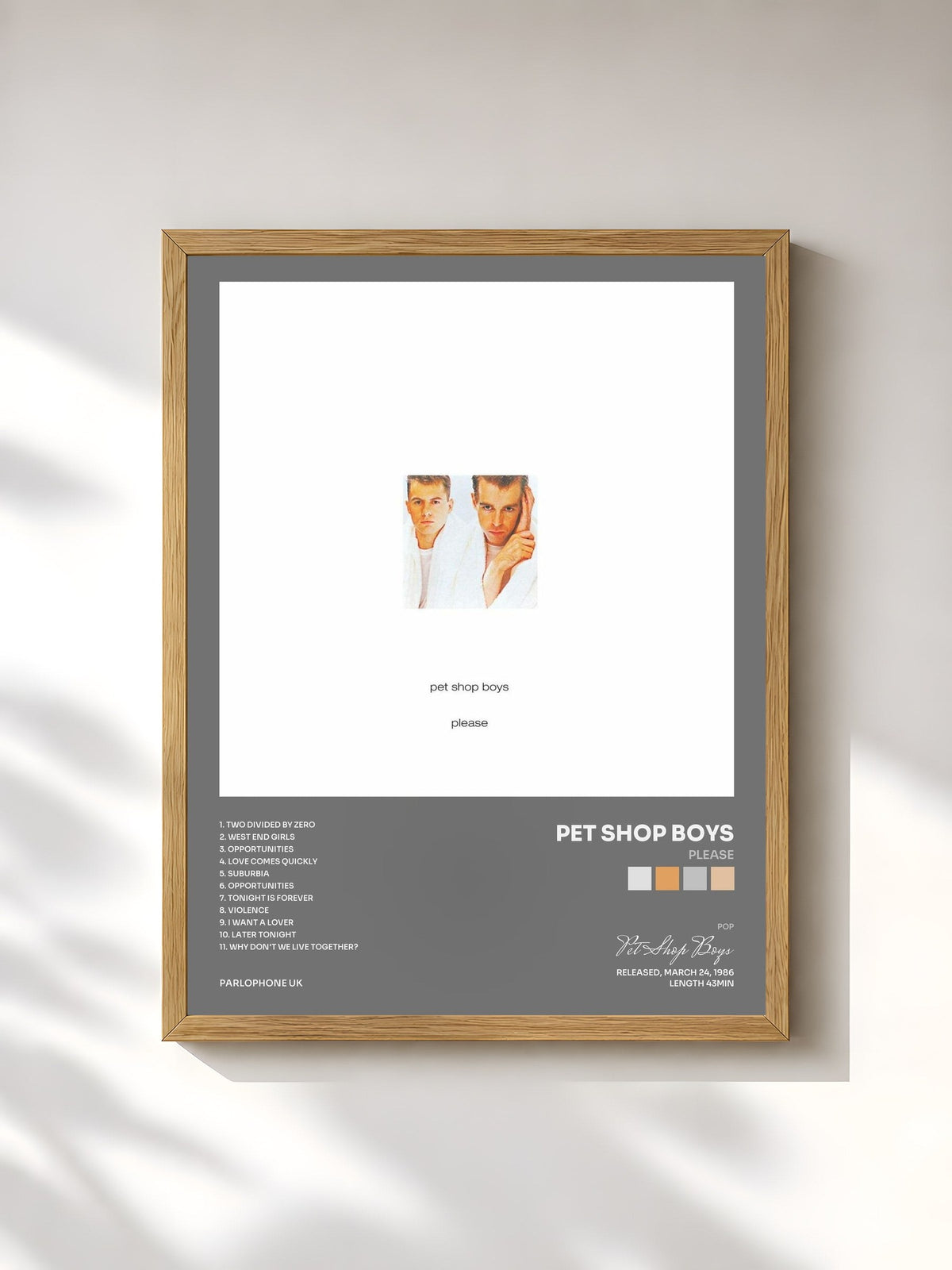 #bois Tableau de l'album Please de Pet Shop Boys, cadre en bois brut, imprimé et encadré en France