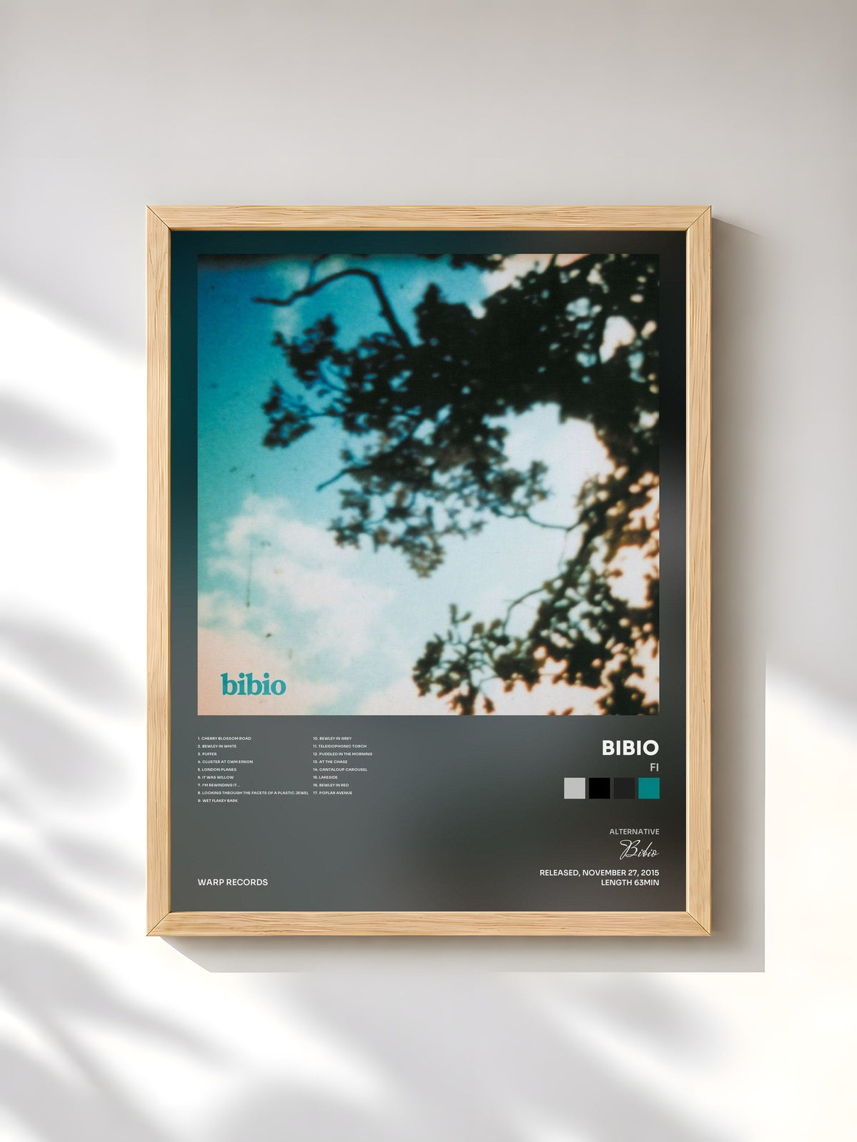 #bois Tableau de l'album Fi de Bibio, cadre en bois brut, imprimé et encadré en France
