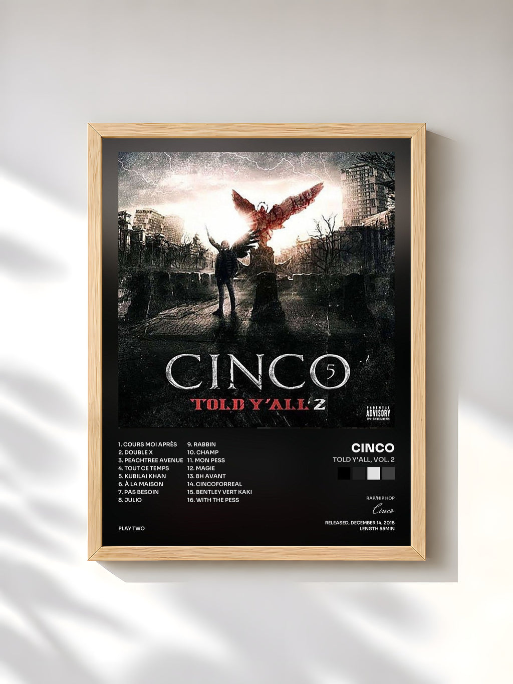 #bois Tableau de l'album Told Y'all, vol. 2 de Cinco, cadre en bois brut, imprimé et encadré en France