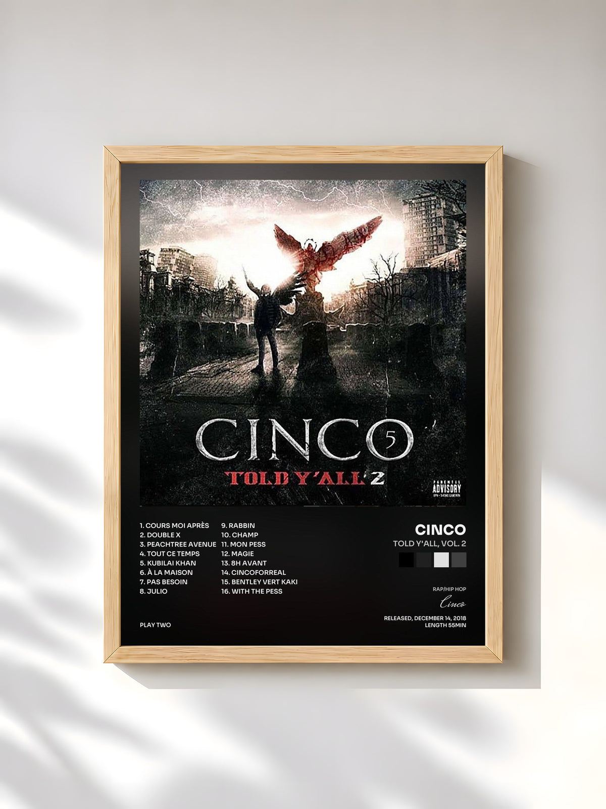 #bois Tableau de l'album Told Y'all, vol. 2 de Cinco, cadre en bois brut, imprimé et encadré en France