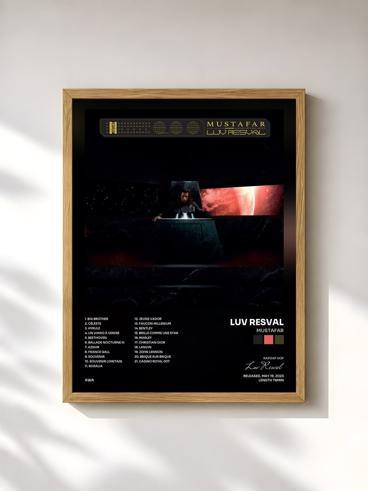 #bois Tableau de l'album Mustafar de Luv Resval, cadre en bois brut, imprimé et encadré en France