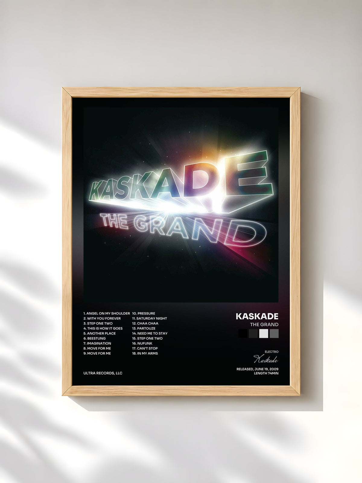 #bois Tableau de l'album The Grand de Kaskade, cadre en bois brut, imprimé et encadré en France