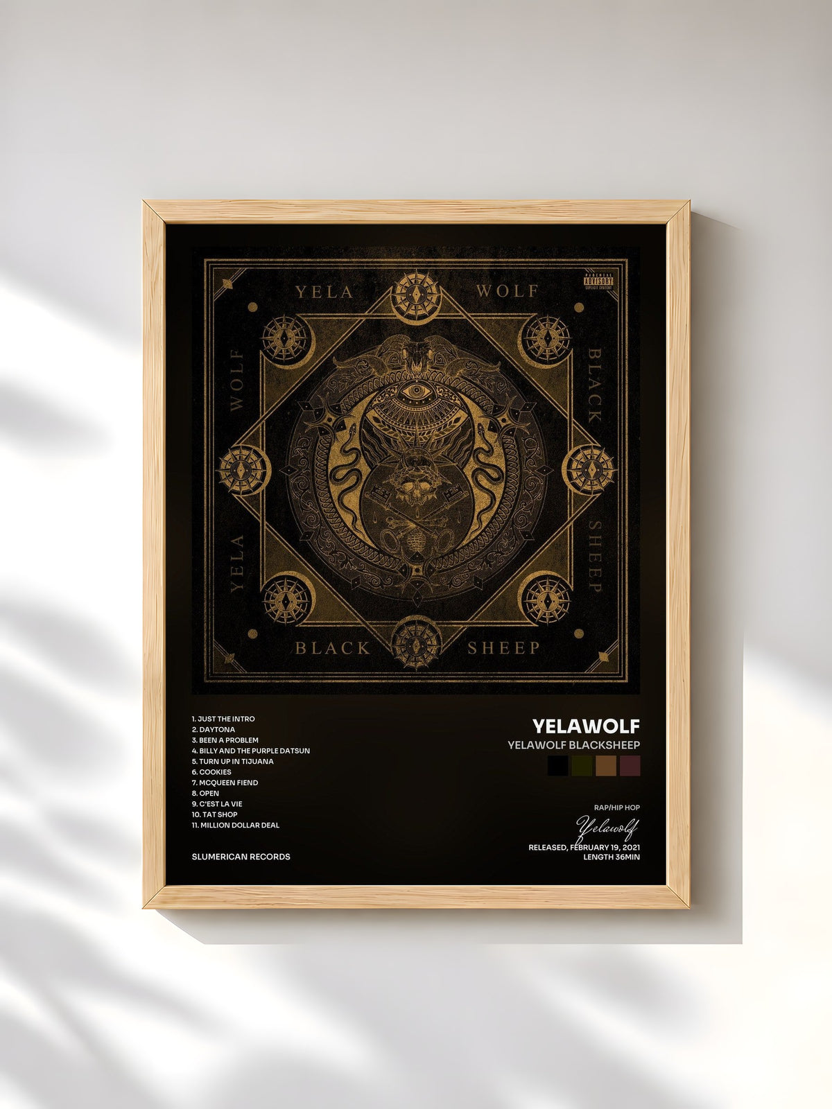 #bois Tableau de l'album Yelawolf Blacksheep de Yelawolf, cadre en bois brut, imprimé et encadré en France