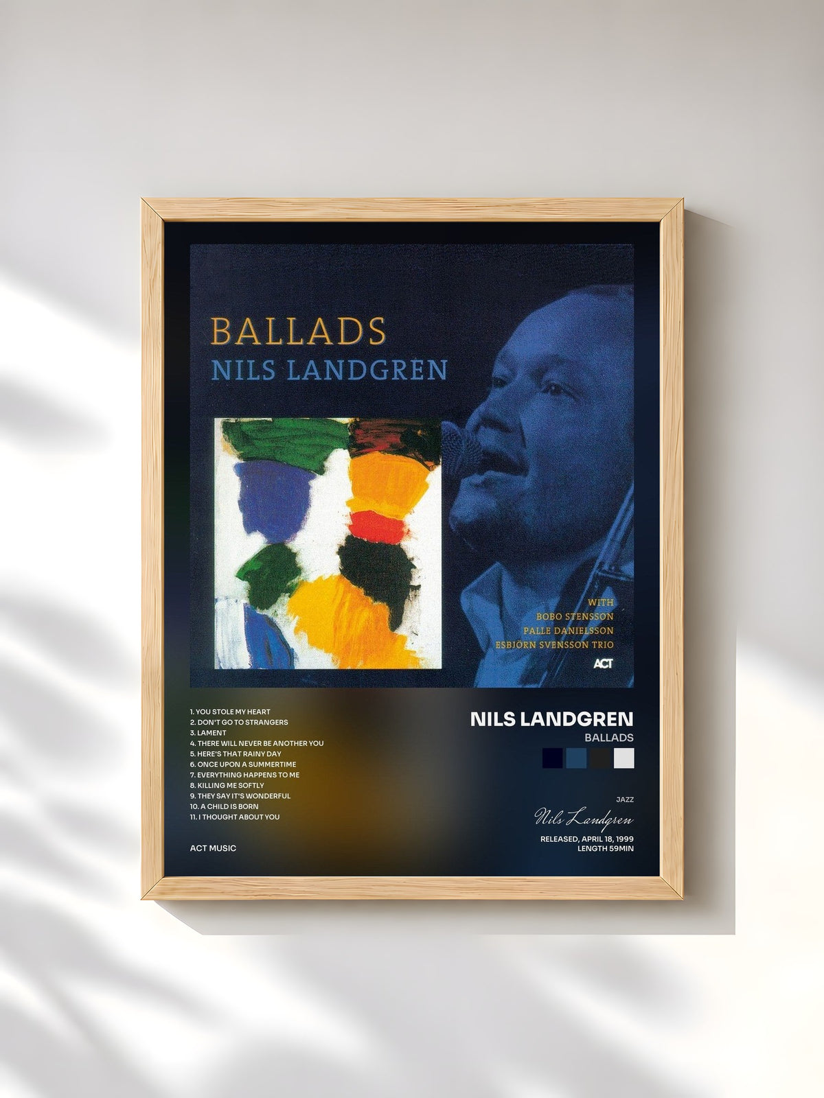 #bois Tableau de l'album Ballads de Nils Landgren, cadre en bois brut, imprimé et encadré en France