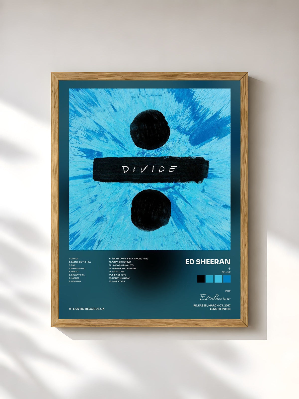 #bois Tableau de l'album ÷ (Deluxe) de Ed Sheeran, cadre en bois brut, imprimé et encadré en France
