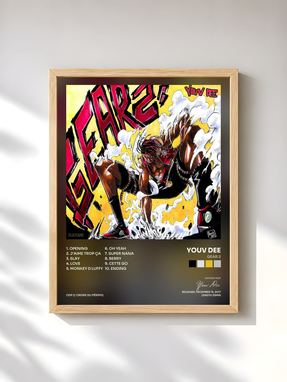 #bois Tableau de l'album Gear 2 de Youv Dee, cadre en bois brut, imprimé et encadré en France