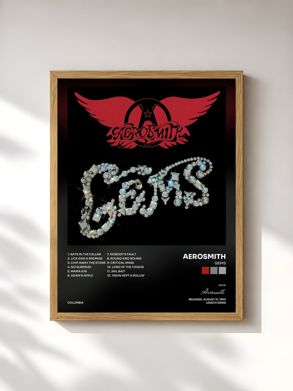 #bois Tableau de l'album Gems de Aerosmith, cadre en bois brut, imprimé et encadré en France
