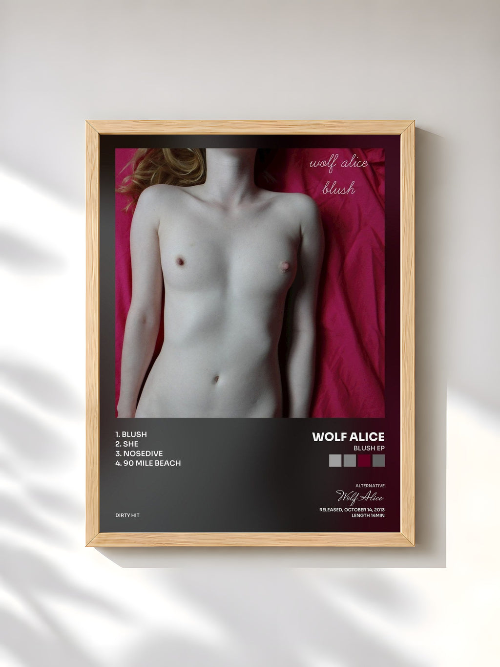 #bois Tableau de l'album Blush EP de Wolf Alice, cadre en bois brut, imprimé et encadré en France