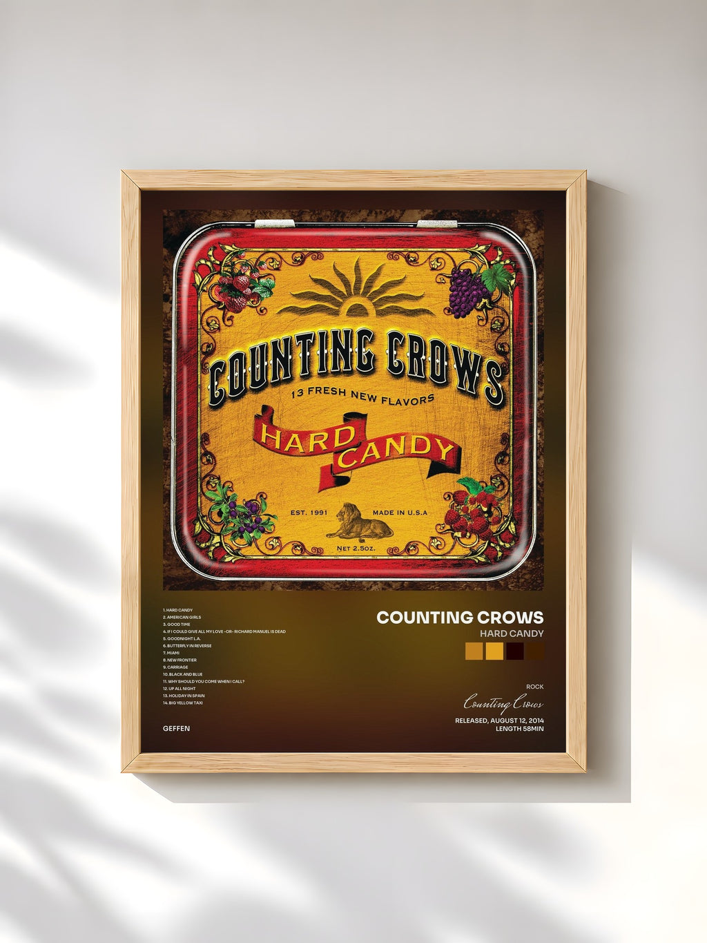 #bois Tableau de l'album Hard Candy de Counting Crows, cadre en bois brut, imprimé et encadré en France