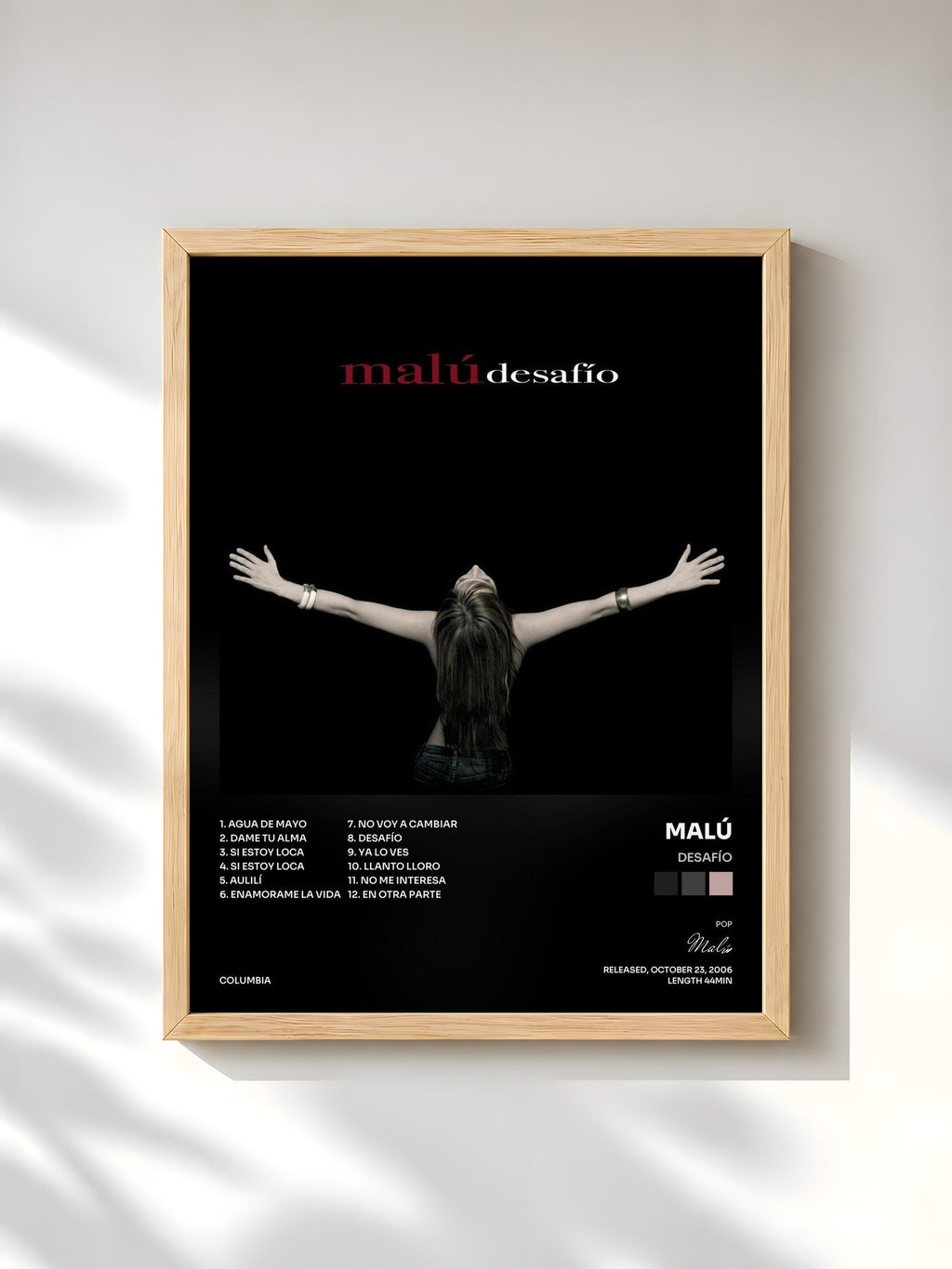 #bois Tableau de l'album Desafío de Malú, cadre en bois brut, imprimé et encadré en France