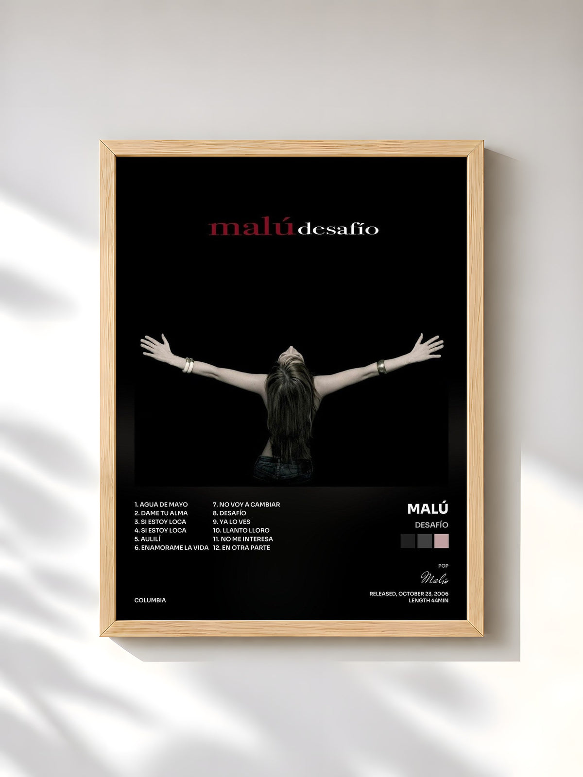 #bois Tableau de l'album Desafío de Malú, cadre en bois brut, imprimé et encadré en France