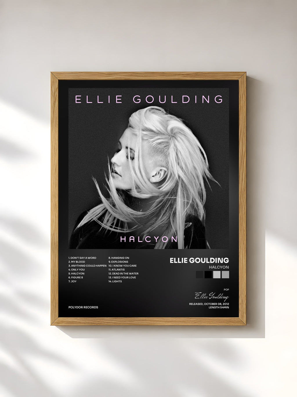 #bois Tableau de l'album Halcyon de Ellie Goulding, cadre en bois brut, imprimé et encadré en France