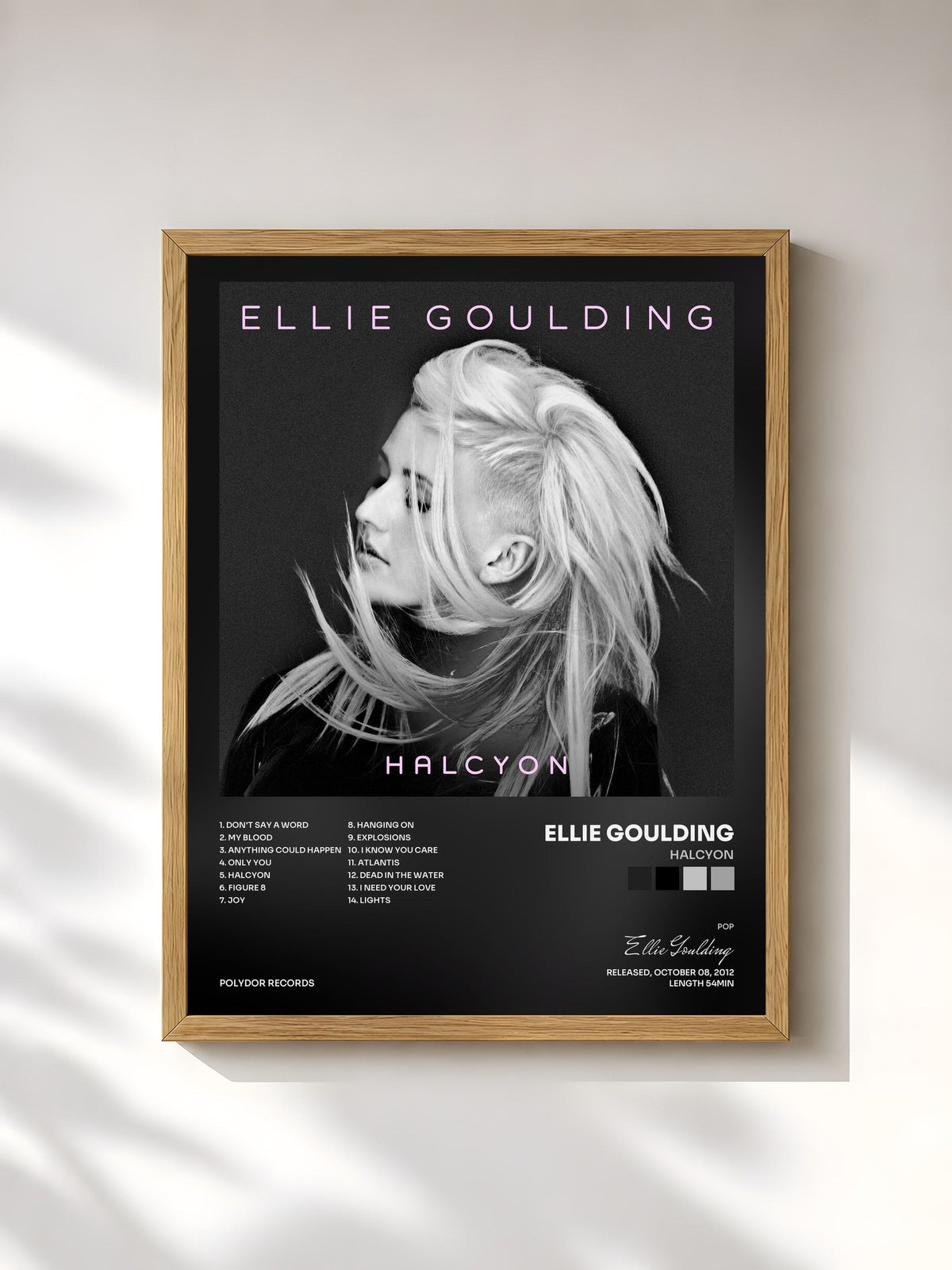 #bois Tableau de l'album Halcyon de Ellie Goulding, cadre en bois brut, imprimé et encadré en France