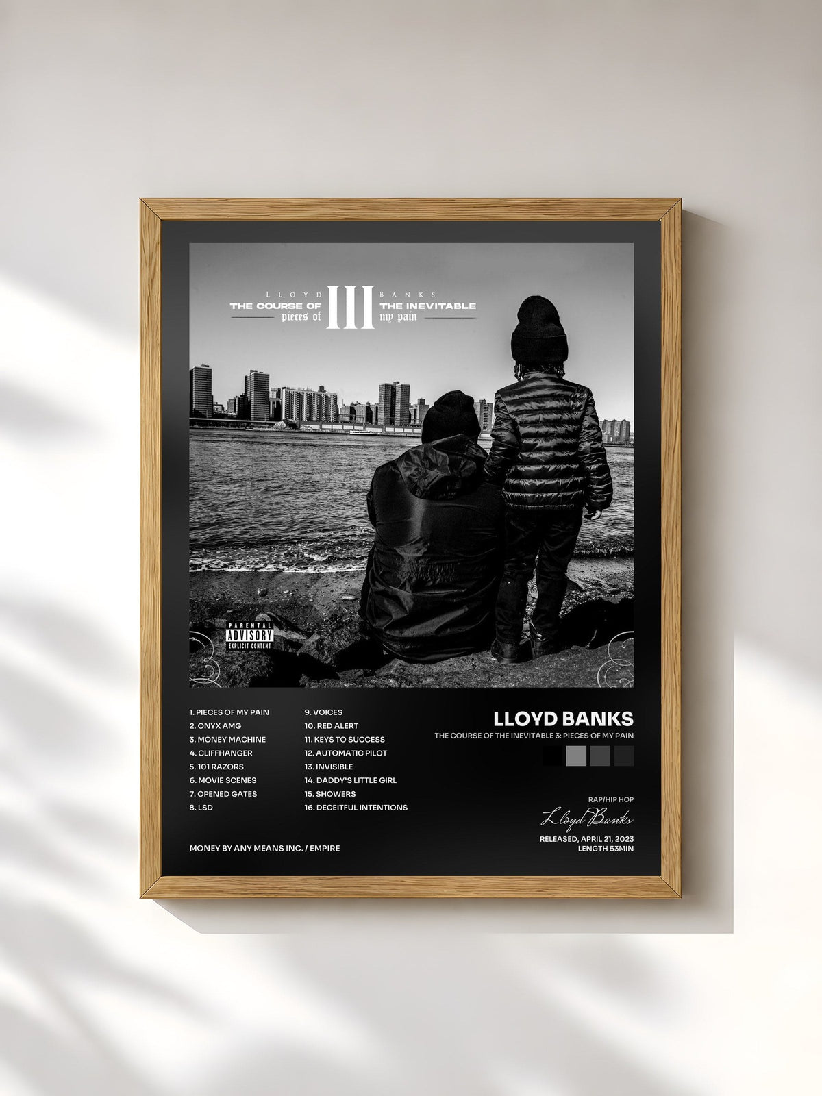 #bois Tableau de l'album The Course Of The Inevitable 3: Pieces Of My Pain de Lloyd Banks, cadre en bois brut, imprimé et encadré en France