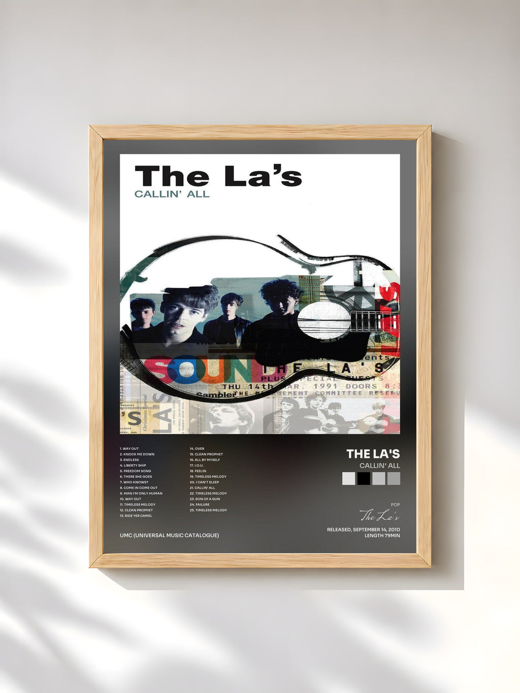 #bois Tableau de l'album Callin' All de The La's, cadre en bois brut, imprimé et encadré en France