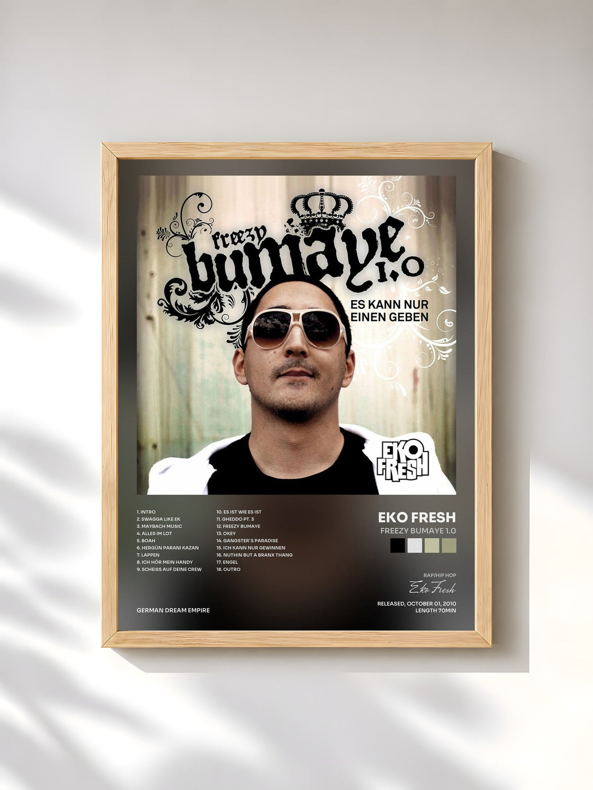 #bois Tableau de l'album Freezy Bumaye 1.0 de Eko Fresh, cadre en bois brut, imprimé et encadré en France