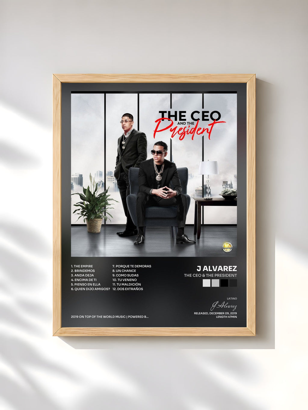 #bois Tableau de l'album The Ceo & The President de J Alvarez, cadre en bois brut, imprimé et encadré en France