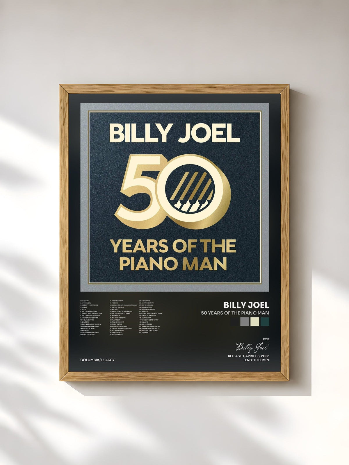 #bois Tableau de l'album 50 Years of the Piano Man de Billy Joel, cadre en bois brut, imprimé et encadré en France