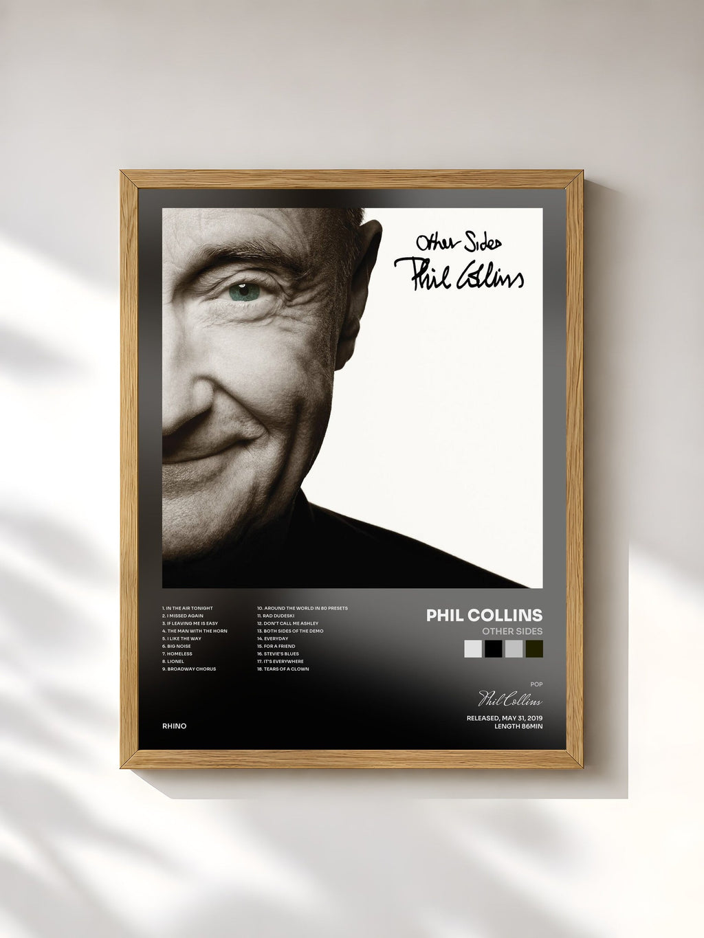 #bois Tableau de l'album Other Sides de Phil Collins, cadre en bois brut, imprimé et encadré en France