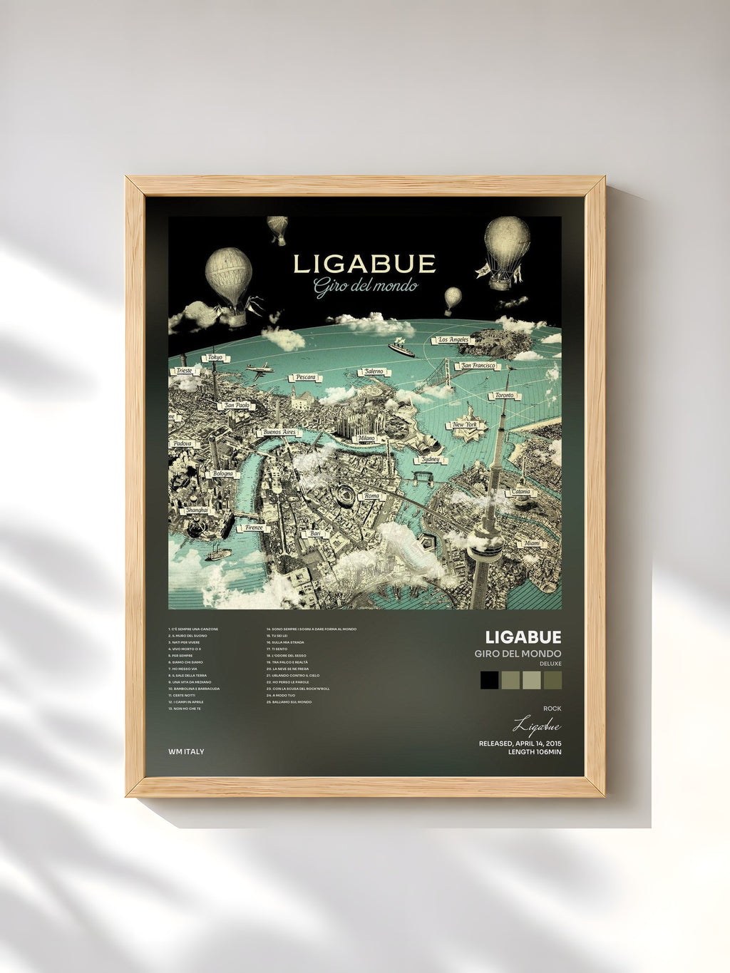 #bois Tableau de l'album Giro del mondo (Deluxe) de Ligabue, cadre en bois brut, imprimé et encadré en France
