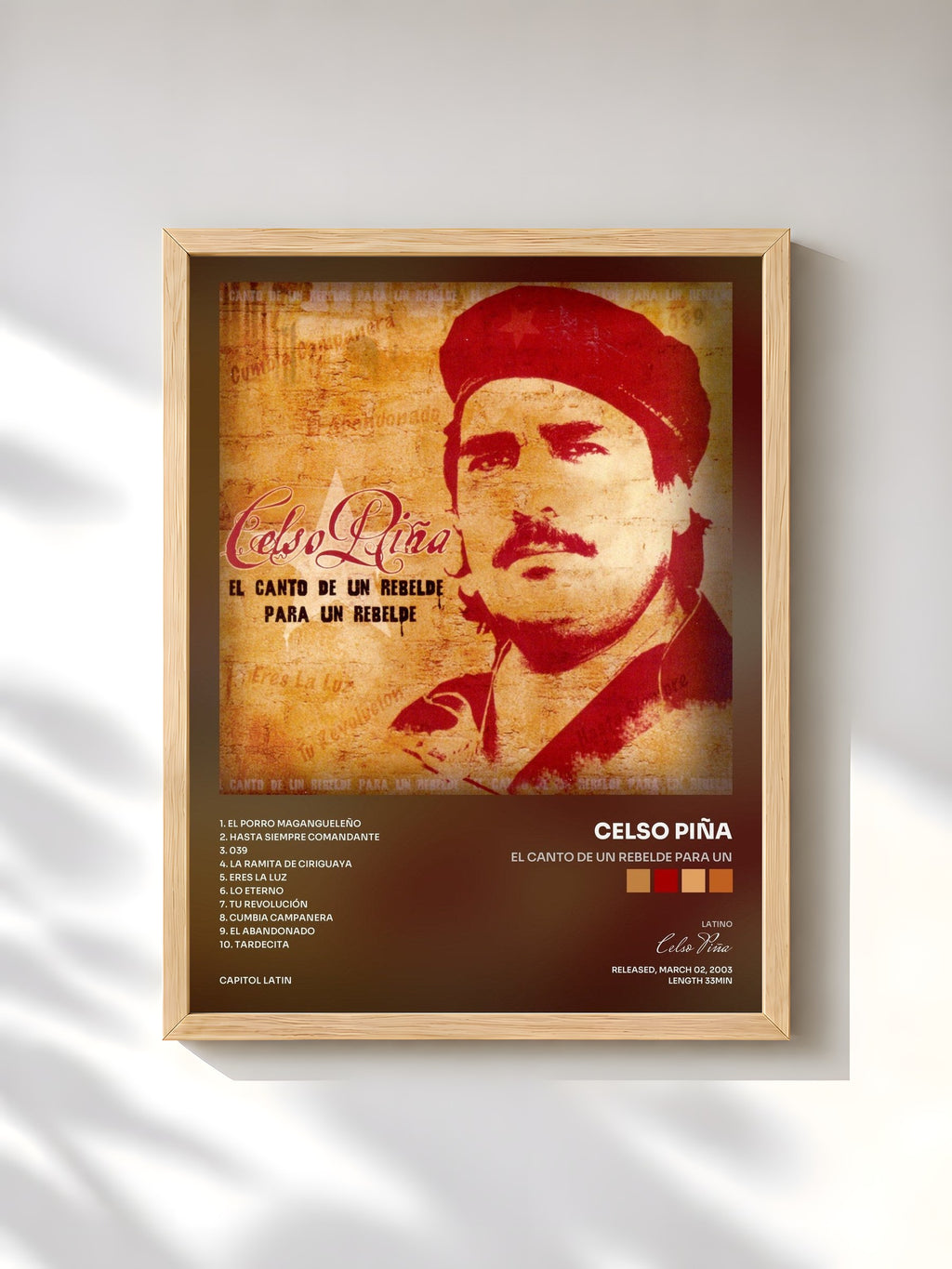 #bois Tableau de l'album El Canto De Un Rebelde Para Un de Celso Piña, cadre en bois brut, imprimé et encadré en France