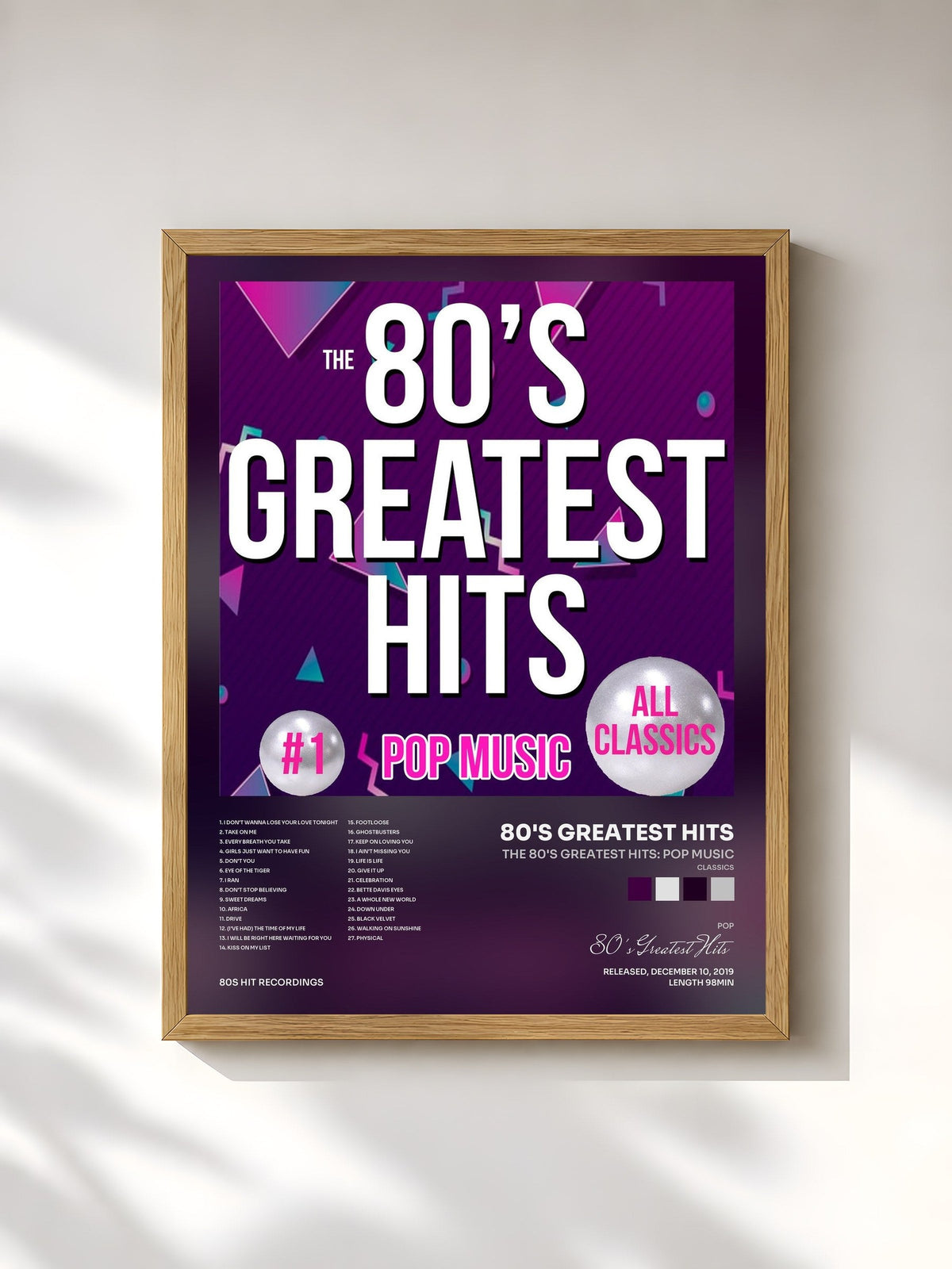 #bois Tableau de l'album The 80's Greatest Hits: Pop Music (Classics) de 80's Greatest Hits, cadre en bois brut, imprimé et encadré en France