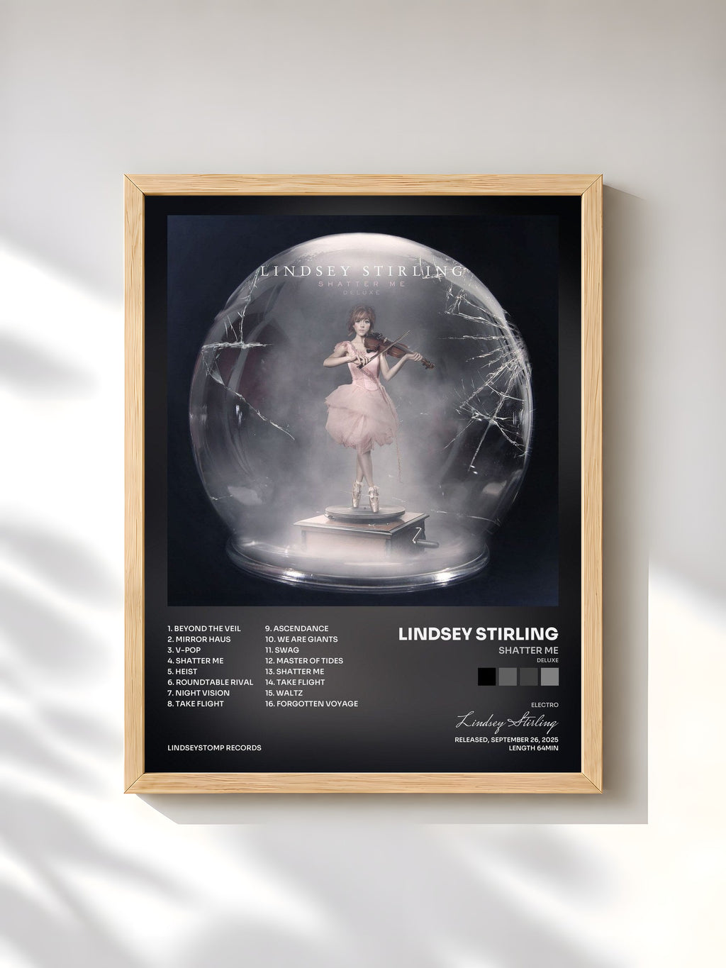 #bois Tableau de l'album Shatter Me (Deluxe) de Lindsey Stirling, cadre en bois brut, imprimé et encadré en France