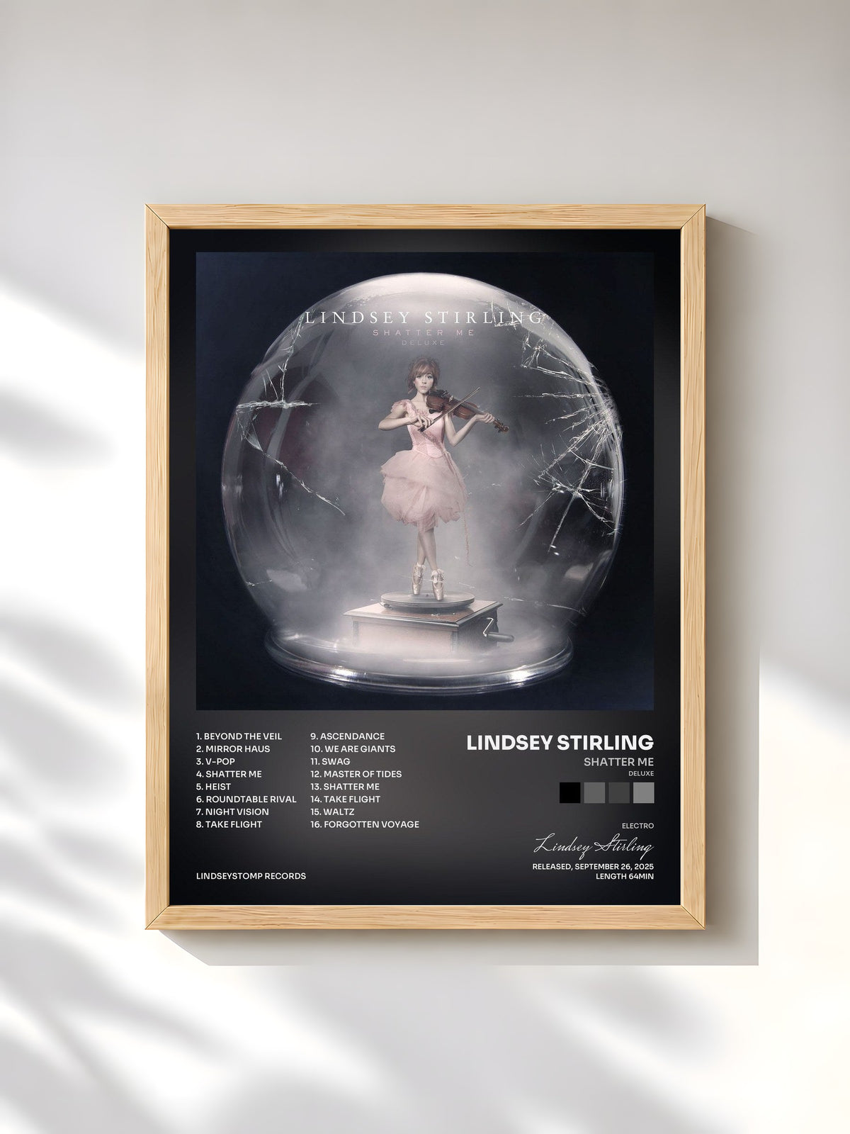 #bois Tableau de l'album Shatter Me (Deluxe) de Lindsey Stirling, cadre en bois brut, imprimé et encadré en France