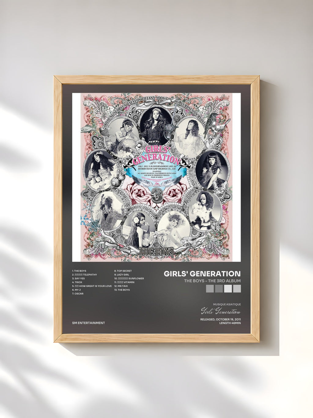 #bois Tableau de l'album The Boys - The 3rd Album de Girls' Generation, cadre en bois brut, imprimé et encadré en France