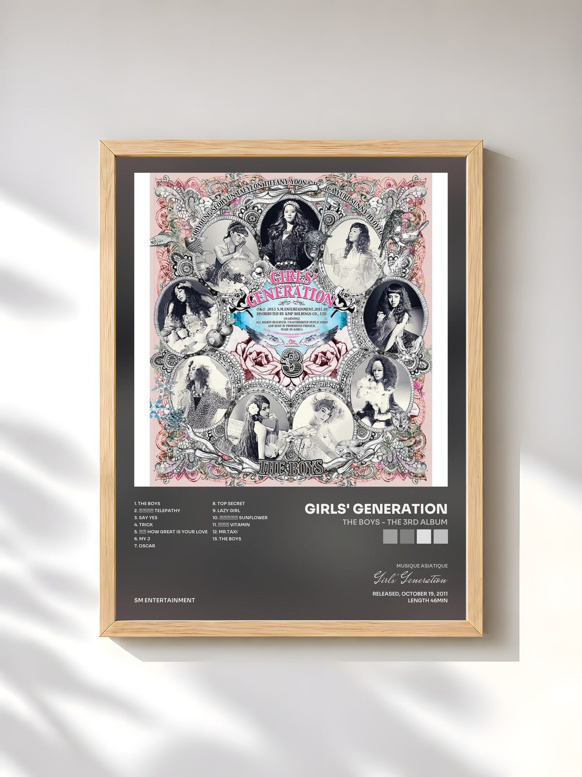 #bois Tableau de l'album The Boys - The 3rd Album de Girls' Generation, cadre en bois brut, imprimé et encadré en France