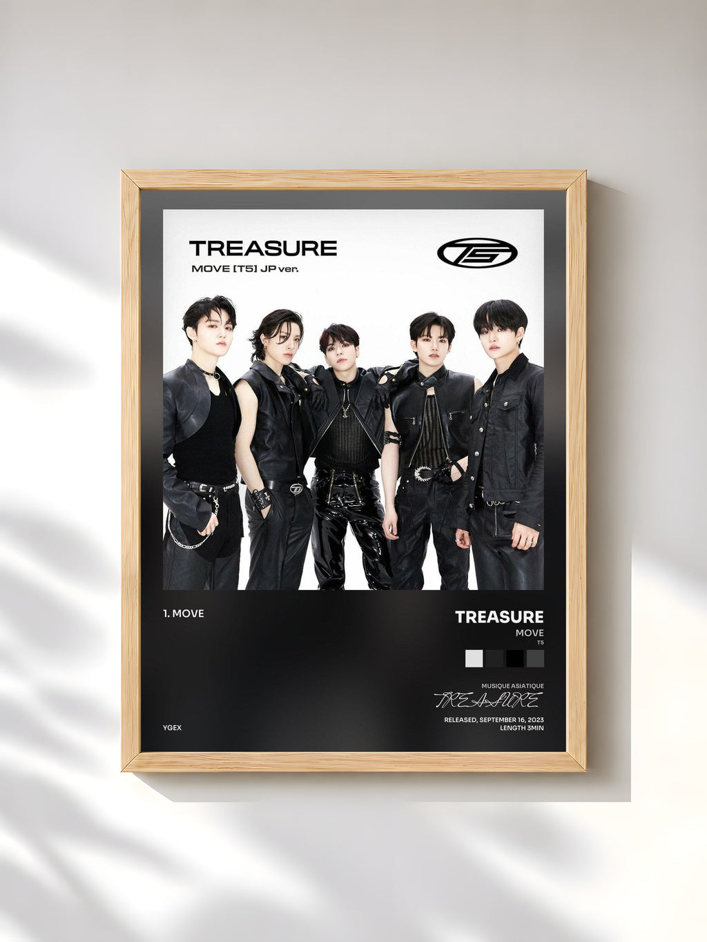 #bois Tableau de l'album MOVE (T5) -JP ver.- de TREASURE, cadre en bois brut, imprimé et encadré en France