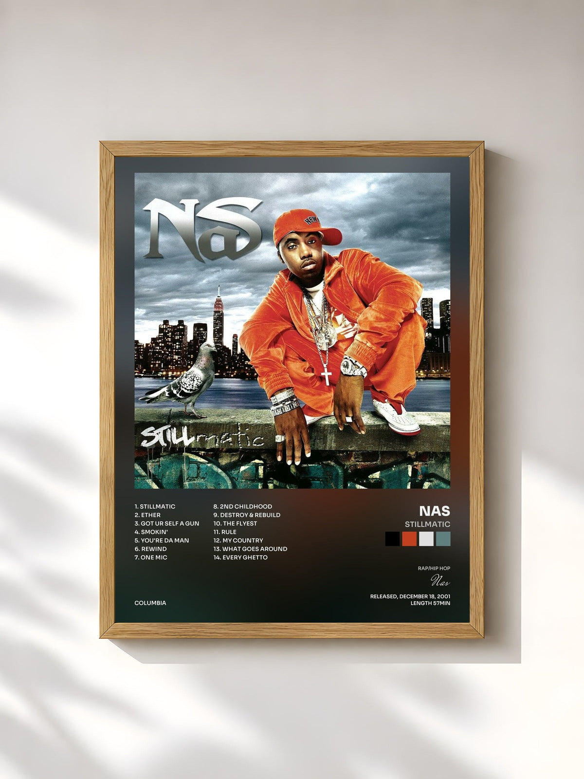 #bois Tableau de l'album Stillmatic de Nas, cadre en bois brut, imprimé et encadré en France