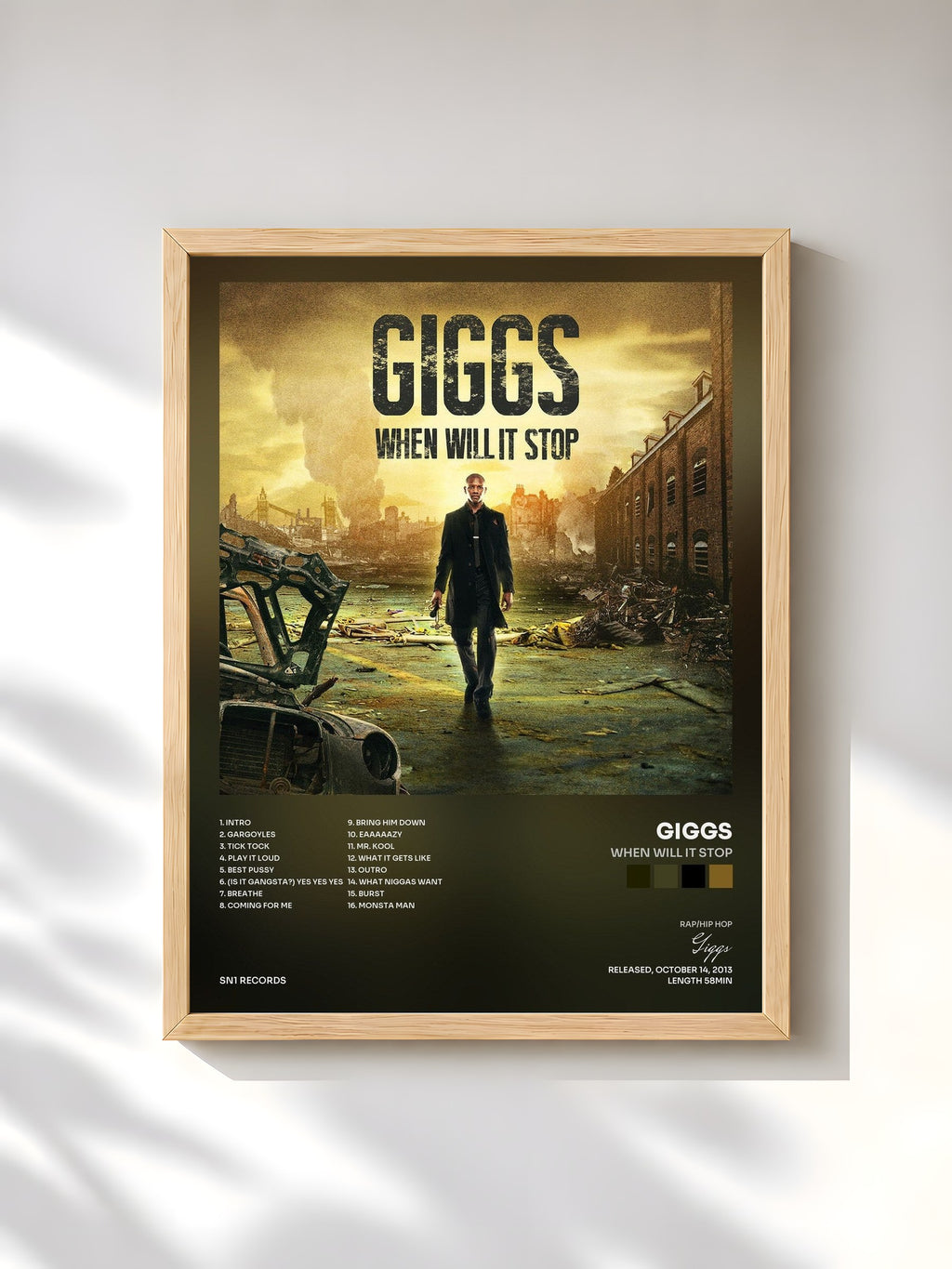 #bois Tableau de l'album When Will It Stop de Giggs, cadre en bois brut, imprimé et encadré en France