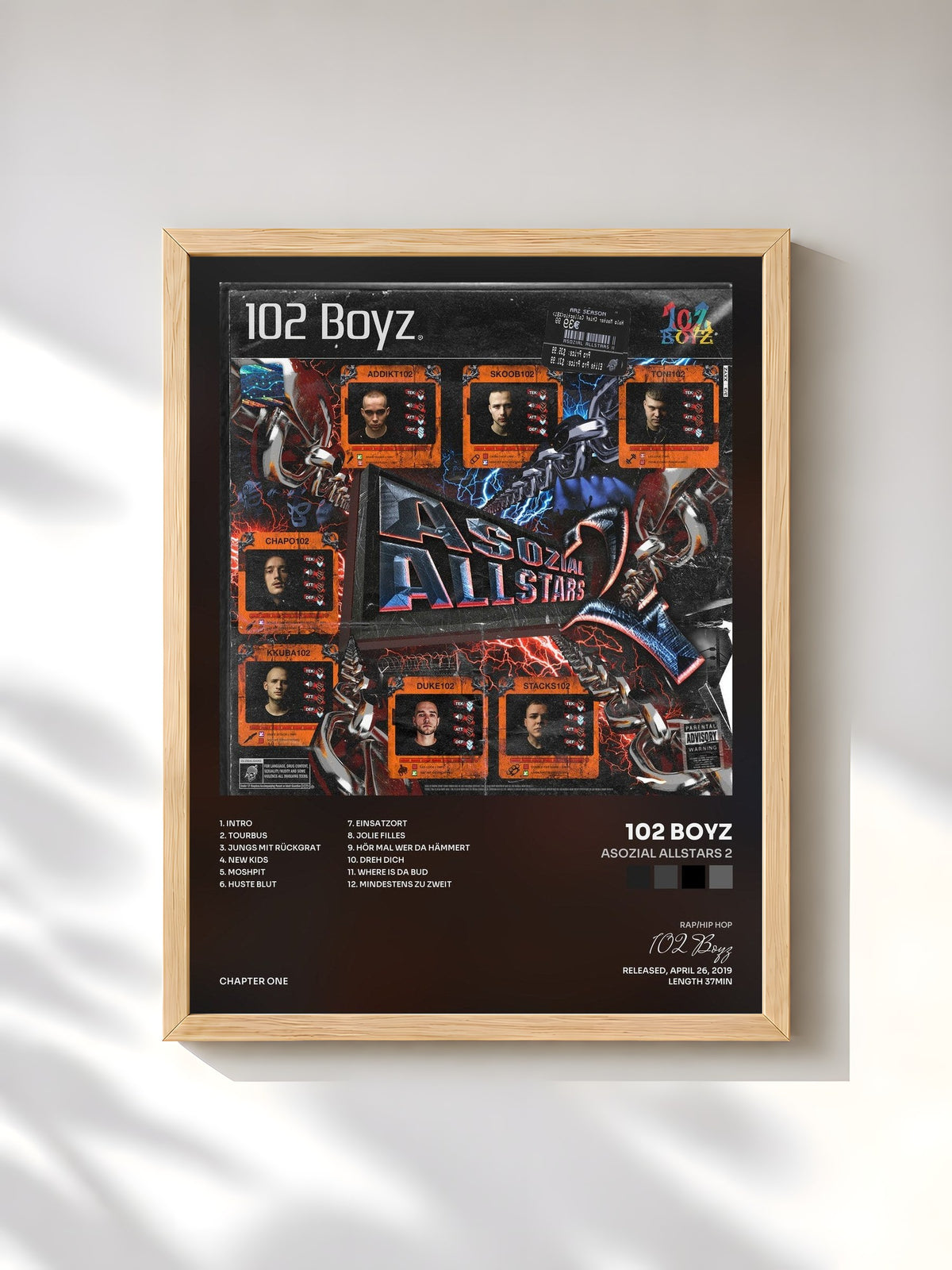 #bois Tableau de l'album Asozial Allstars 2 de 102 Boyz, cadre en bois brut, imprimé et encadré en France