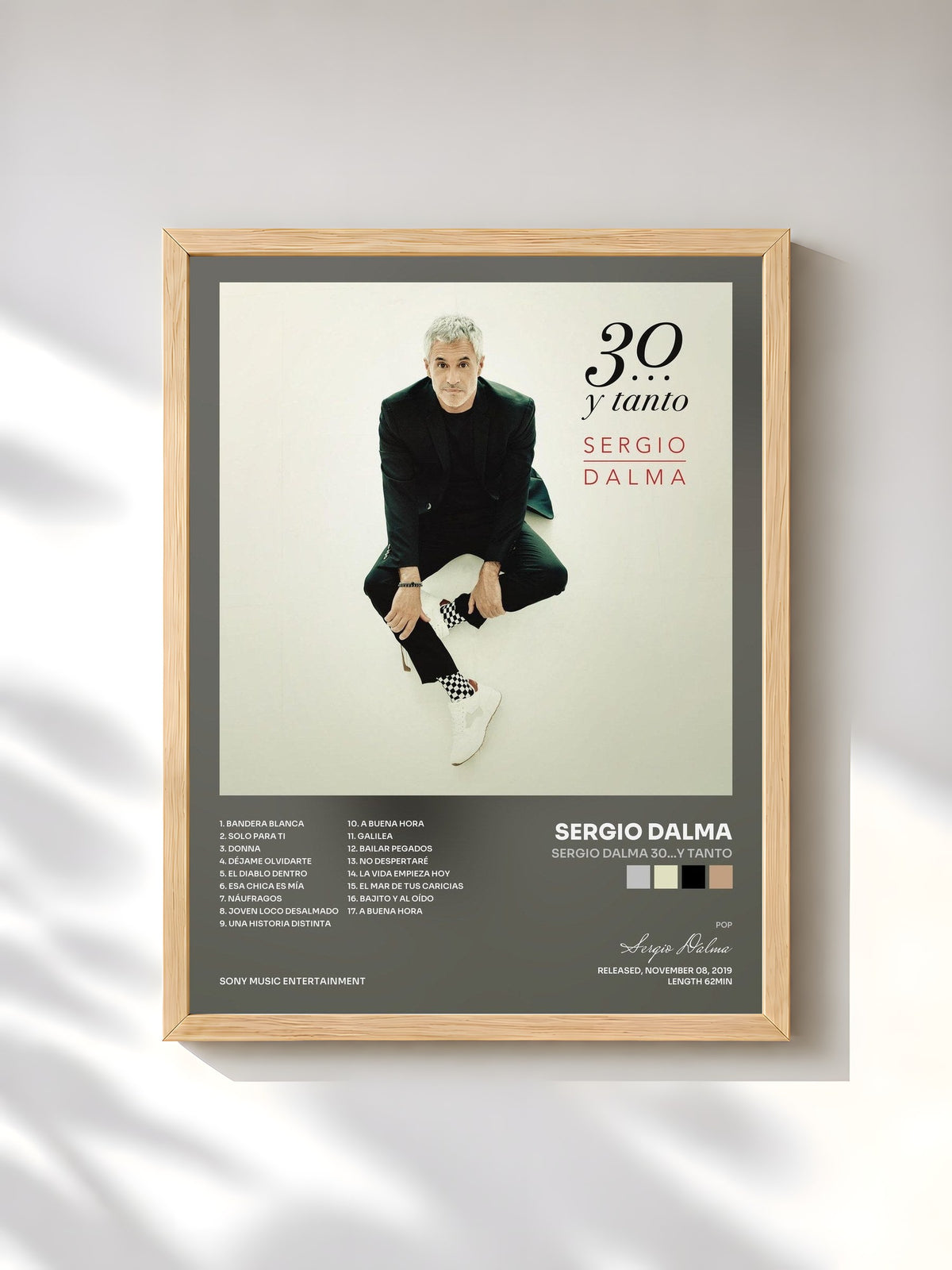 #bois Tableau de l'album Sergio Dalma 30...y Tanto de Sergio Dalma, cadre en bois brut, imprimé et encadré en France