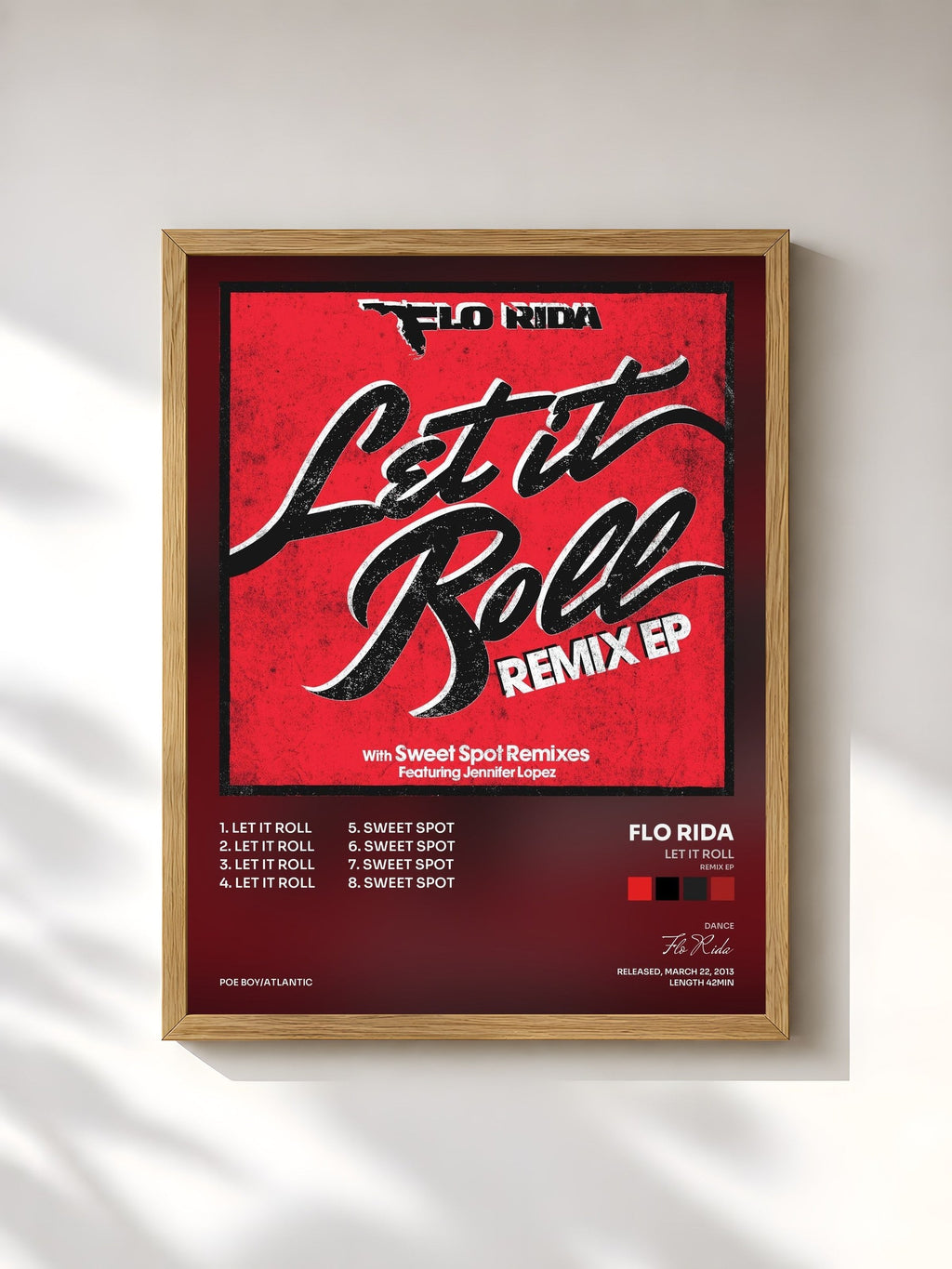 #bois Tableau de l'album Let It Roll (Remix EP) de Flo Rida, cadre en bois brut, imprimé et encadré en France