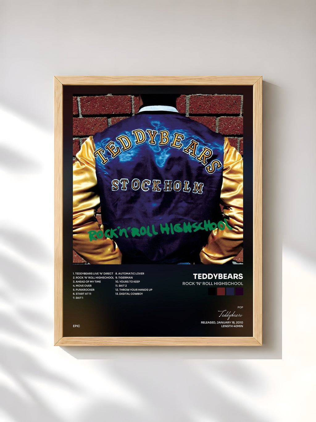 #bois Tableau de l'album Rock 'n' Roll Highschool de Teddybears, cadre en bois brut, imprimé et encadré en France