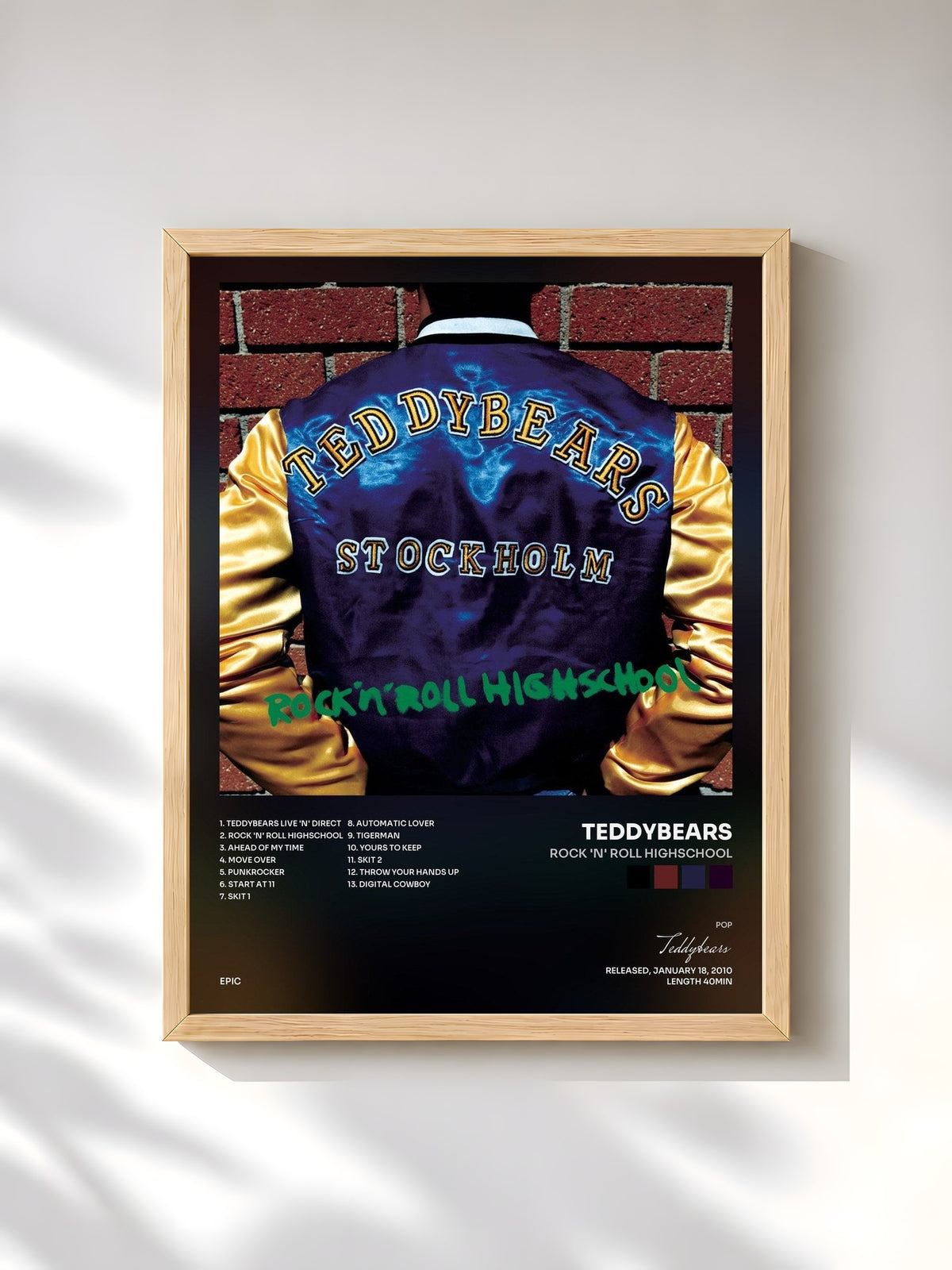 #bois Tableau de l'album Rock 'n' Roll Highschool de Teddybears, cadre en bois brut, imprimé et encadré en France