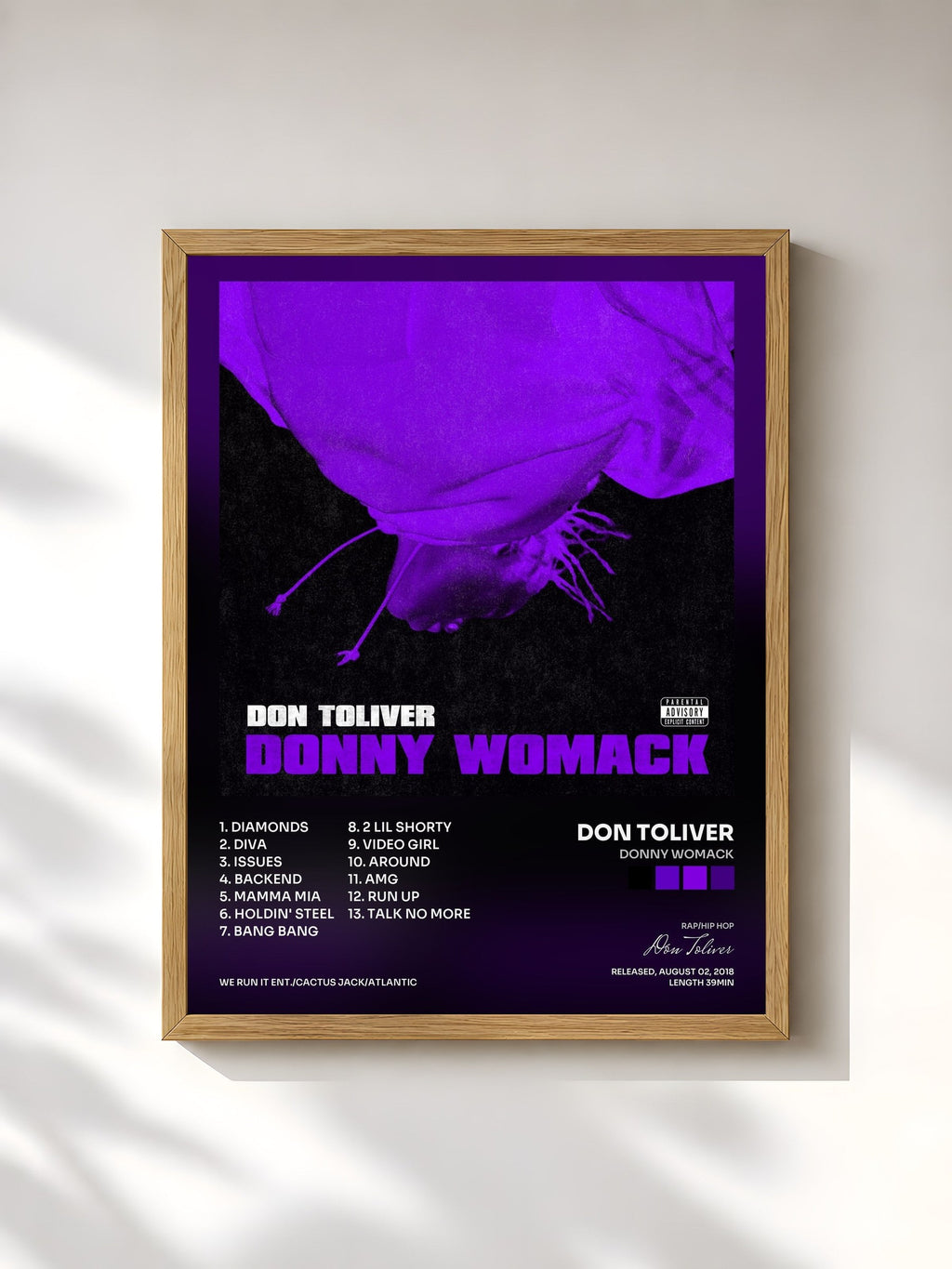 #bois Tableau de l'album Donny Womack de Don Toliver, cadre en bois brut, imprimé et encadré en France