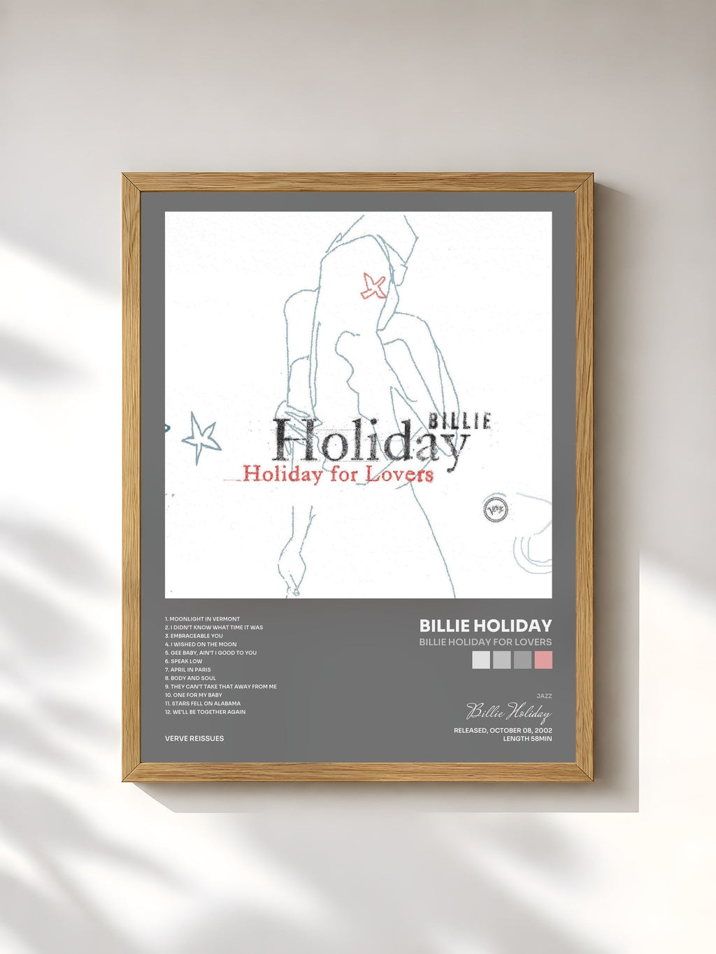 #bois Tableau de l'album Billie Holiday For Lovers de Billie Holiday, cadre en bois brut, imprimé et encadré en France