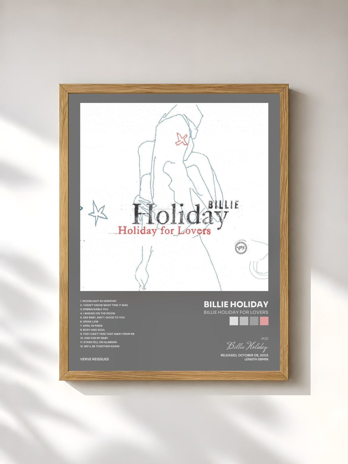 #bois Tableau de l'album Billie Holiday For Lovers de Billie Holiday, cadre en bois brut, imprimé et encadré en France