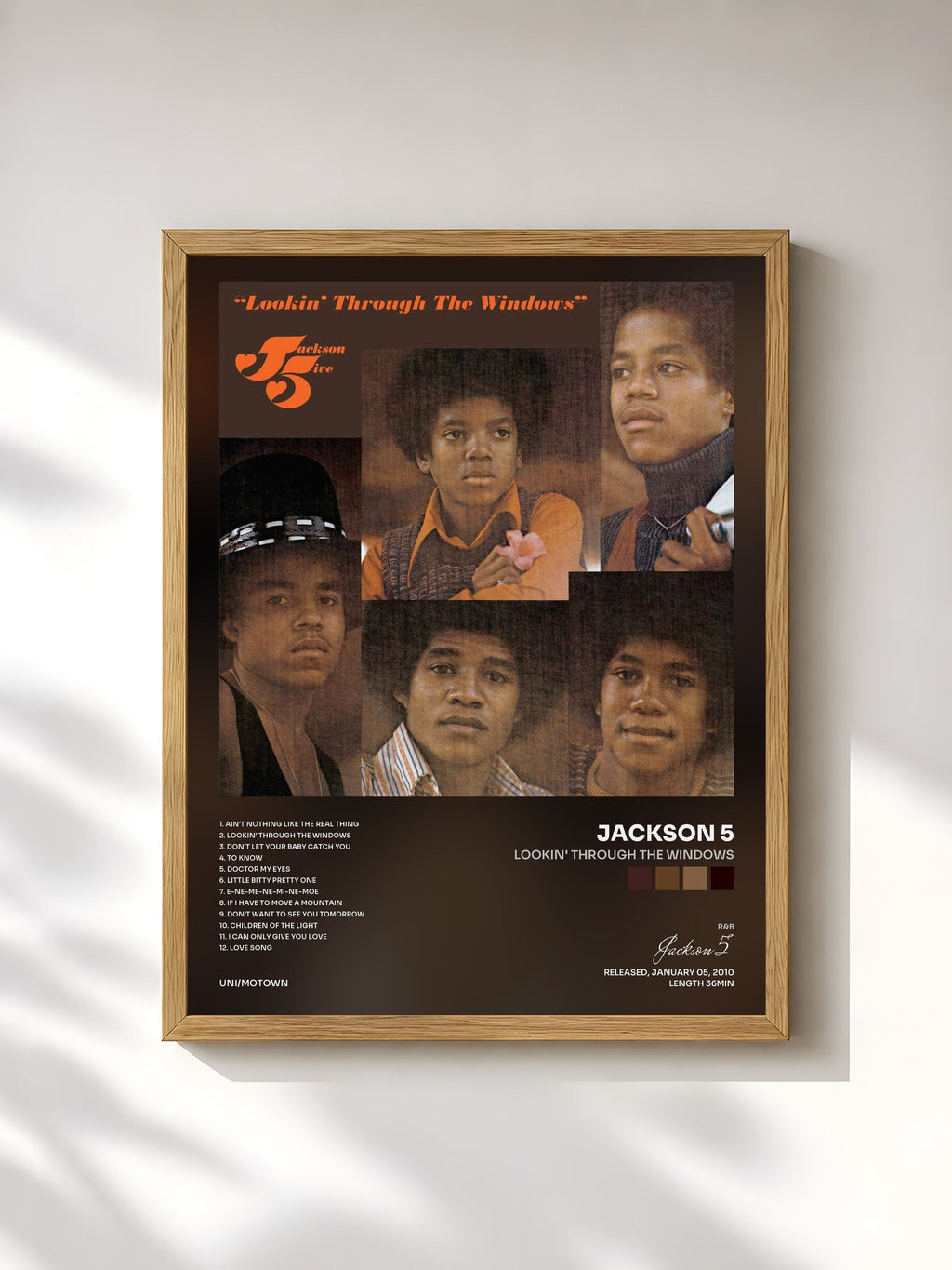 #bois Tableau de l'album Lookin' Through The Windows de Jackson 5, cadre en bois brut, imprimé et encadré en France