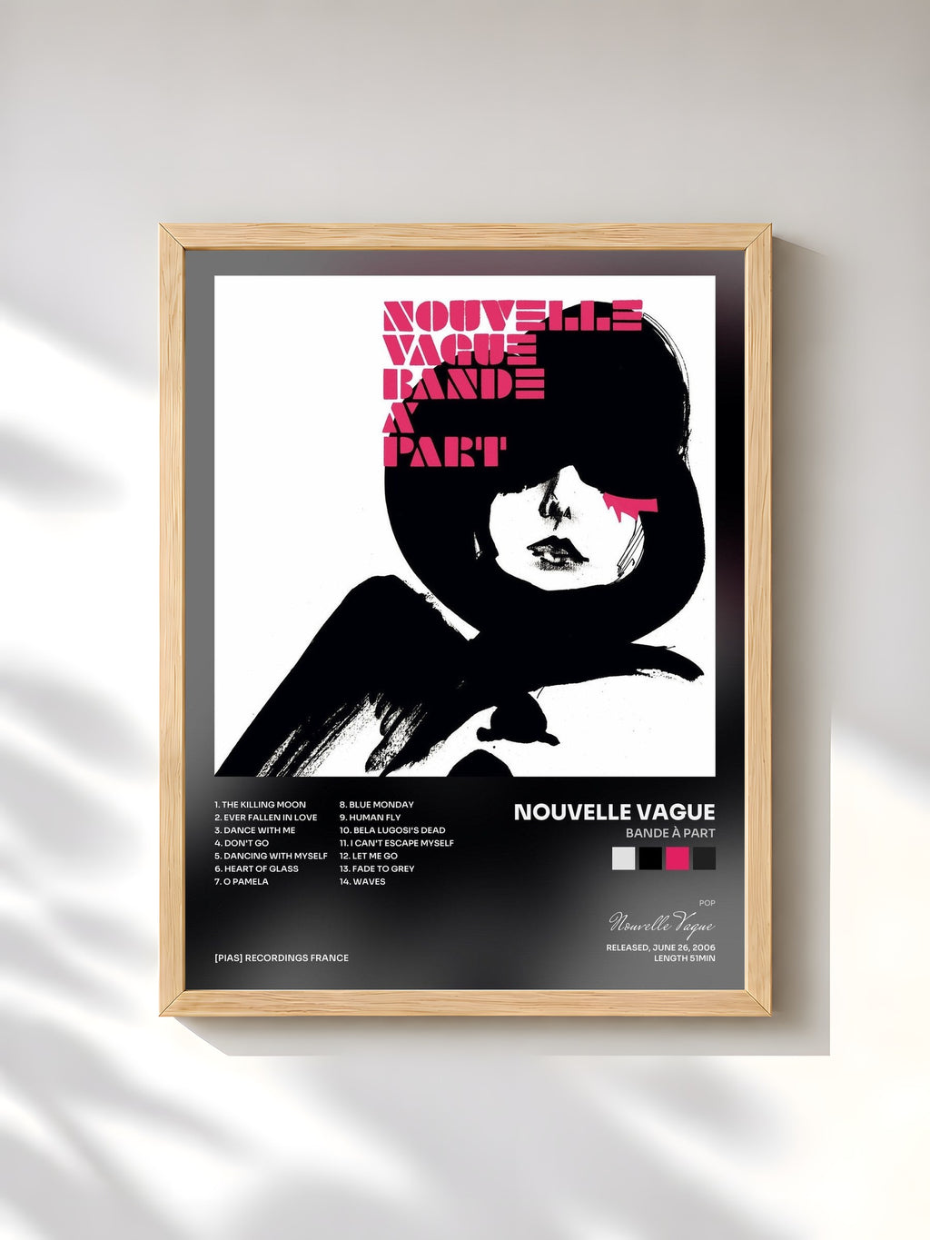 #bois Tableau de l'album Bande à Part de Nouvelle Vague, cadre en bois brut, imprimé et encadré en France