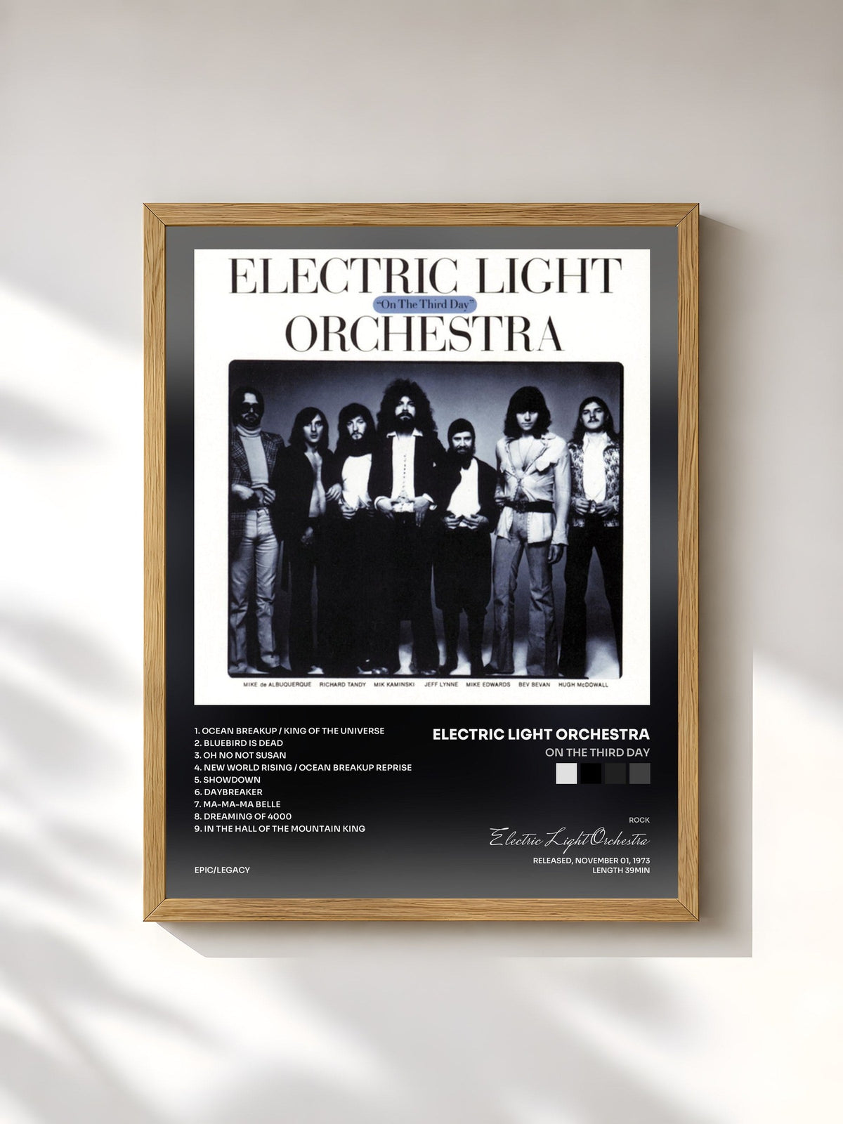 #bois Tableau de l'album On the Third Day de Electric Light Orchestra, cadre en bois brut, imprimé et encadré en France